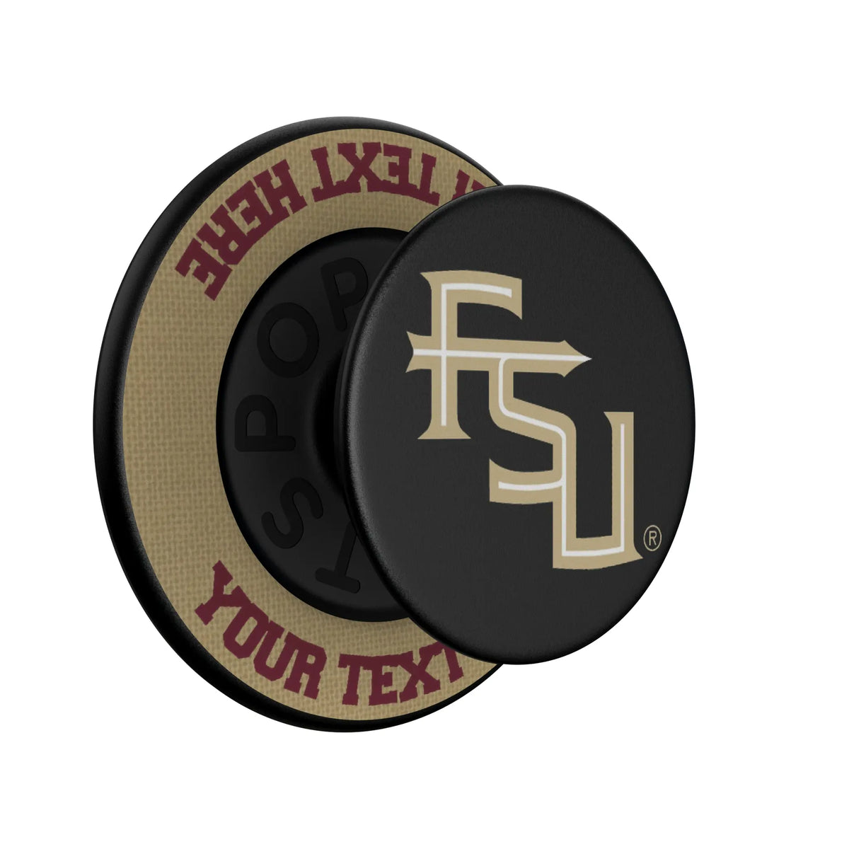 Florida State University Seminoles Athletic Wordmark Personalized Endzone Solid Popsockets Round Magnetic - Isometric View