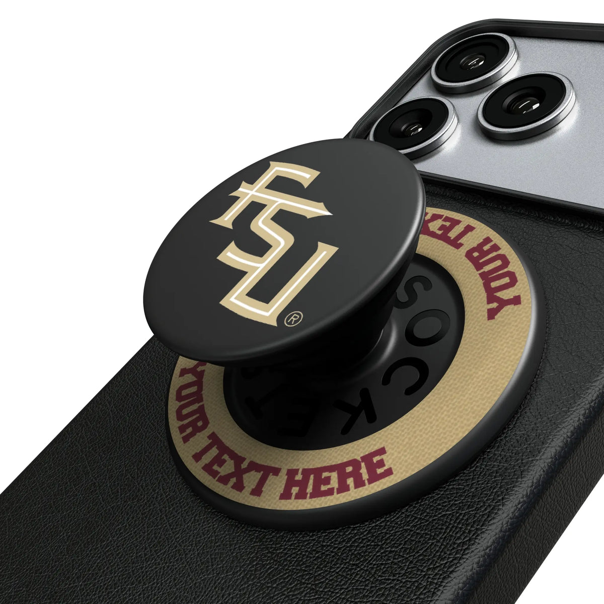 Florida State University Seminoles Athletic Wordmark Personalized Endzone Solid Popsockets Round Magnetic