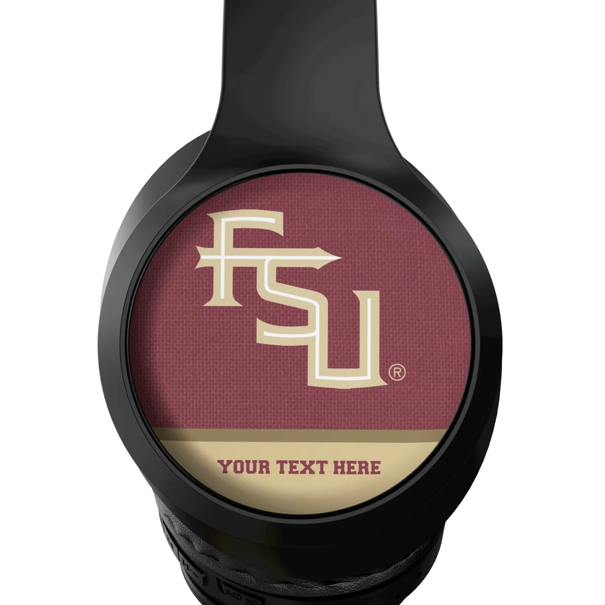 Florida State University Seminoles Athletic Wordmark Personalized Endzone Solid Wireless Over-Ear Headphones With Case - Detail