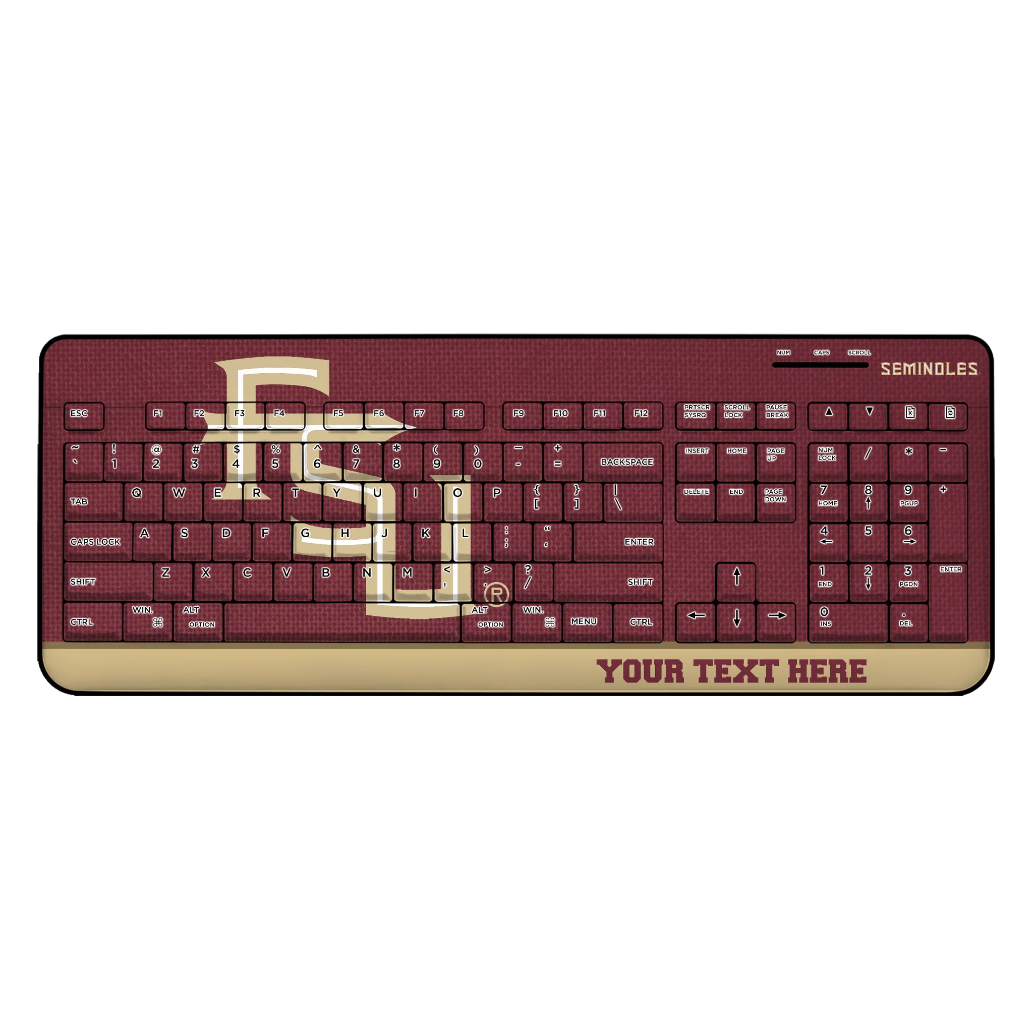 Florida State University Seminoles Athletic Wordmark Personalized Endzone Solid Wireless USB Keyboard