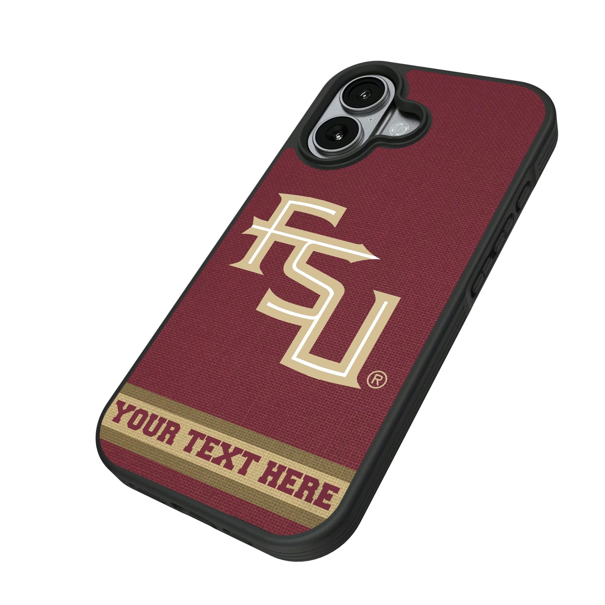 Florida State University Seminoles Athletic Wordmark Personalized Stripe iPhone Bump Phone Case for Apple iPhone - Isometric View#Device_iPhone 17