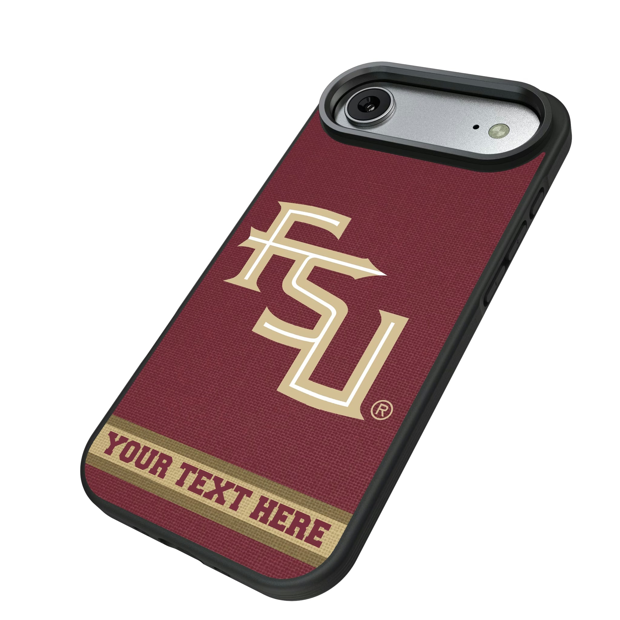 Florida State University Seminoles Athletic Wordmark Personalized Stripe iPhone Bump Phone Case for Apple iPhone - Isometric View#Device_iPhone Air