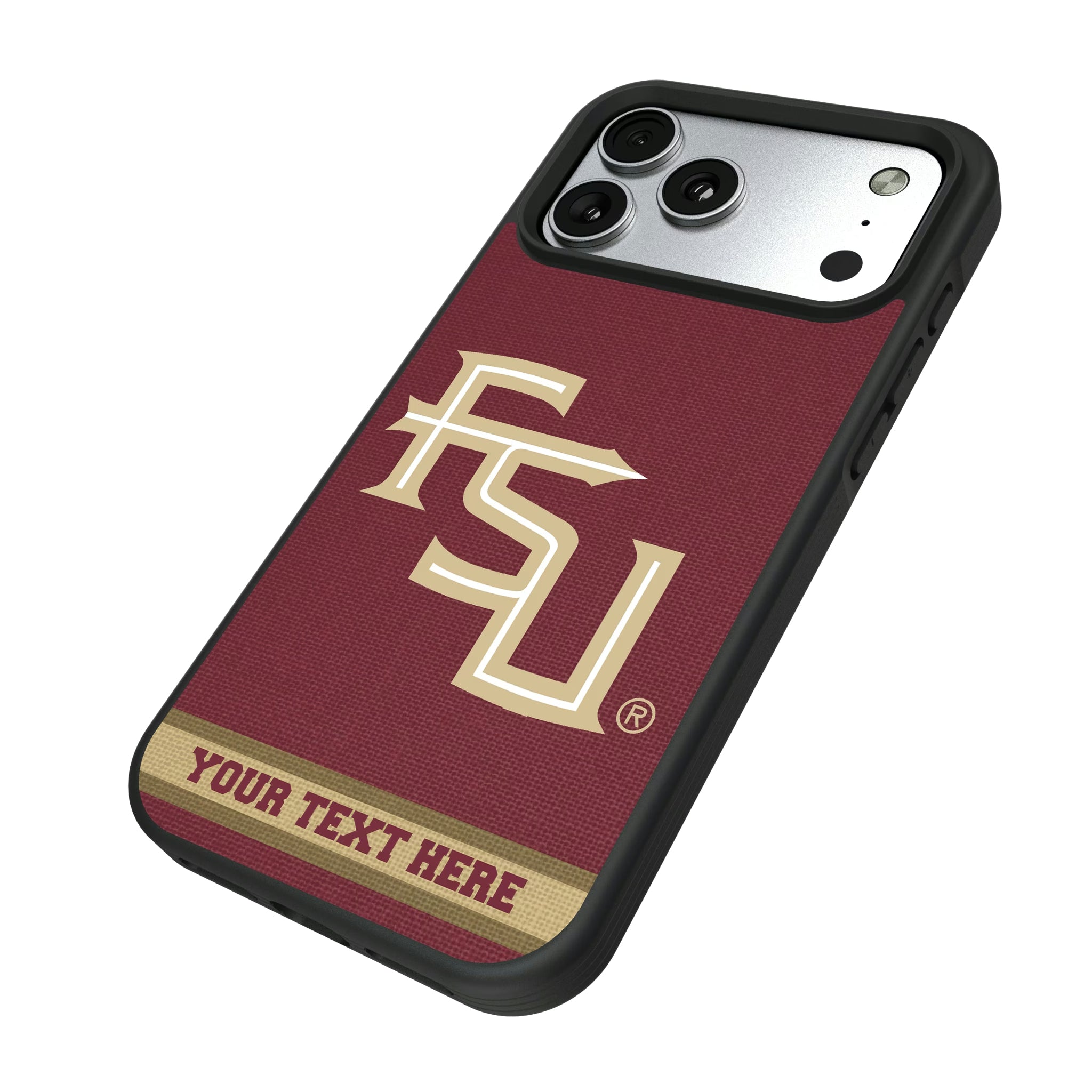 Florida State University Seminoles Athletic Wordmark Personalized Stripe iPhone Bump Phone Case for Apple iPhone - Isometric View#Device_iPhone 17 Pro Max