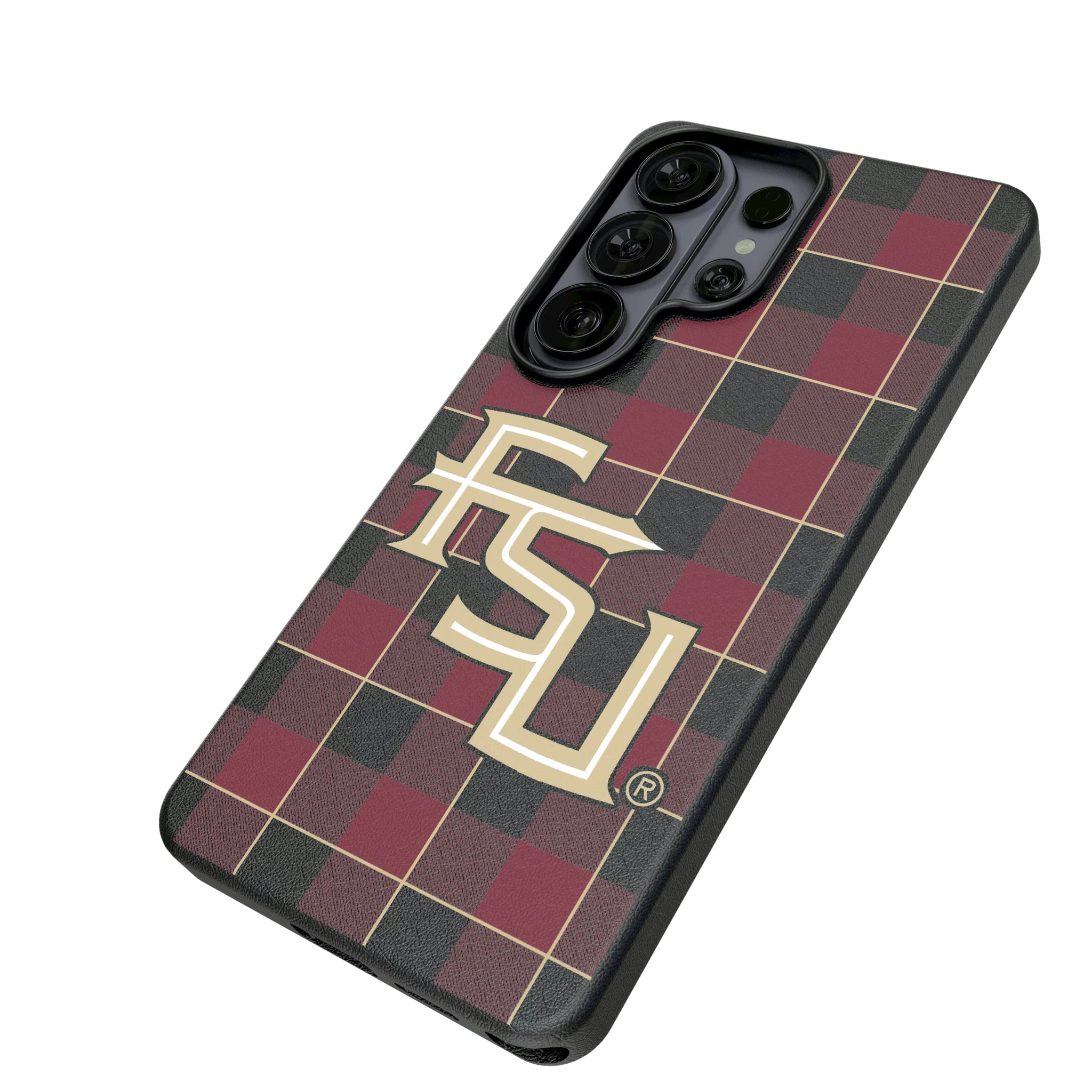 Florida State University Seminoles Athletic Wordmark Plaid Galaxy MagSafe Compatible Phone Case for Samsung Galaxy - Isometric View
