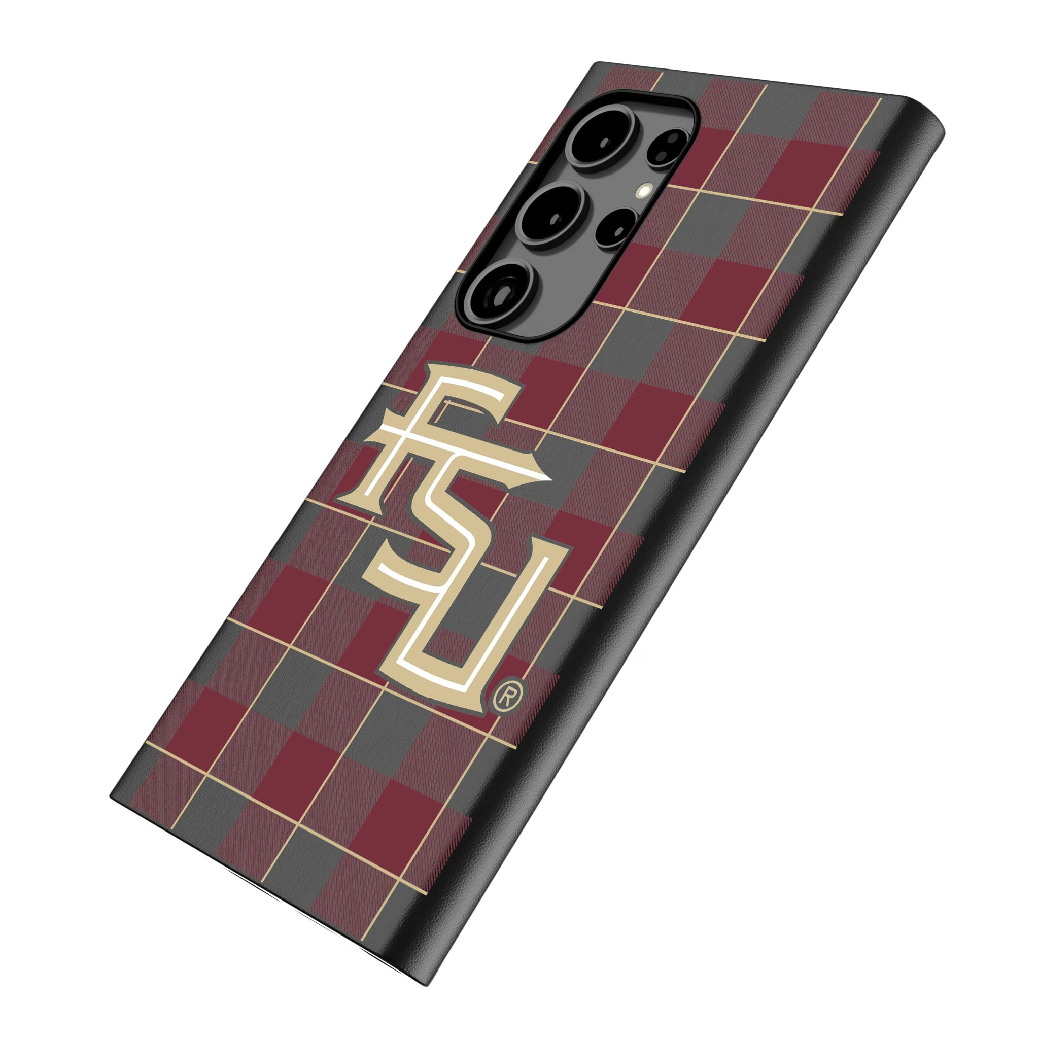 Florida State University Seminoles Athletic Wordmark Plaid Galaxy MagSafe Compatible Phone Case for Samsung Galaxy - Isometric View