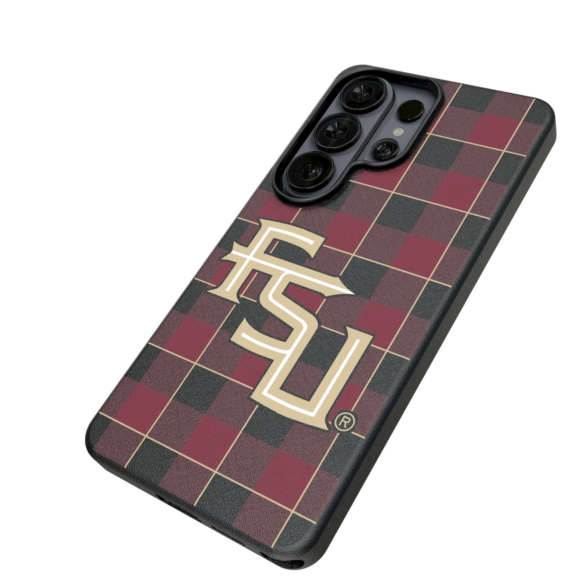 Florida State University Seminoles Athletic Wordmark Plaid Galaxy MagSafe Compatible Phone Case for Samsung Galaxy - Isometric View#Device_Galaxy S26 Ultra