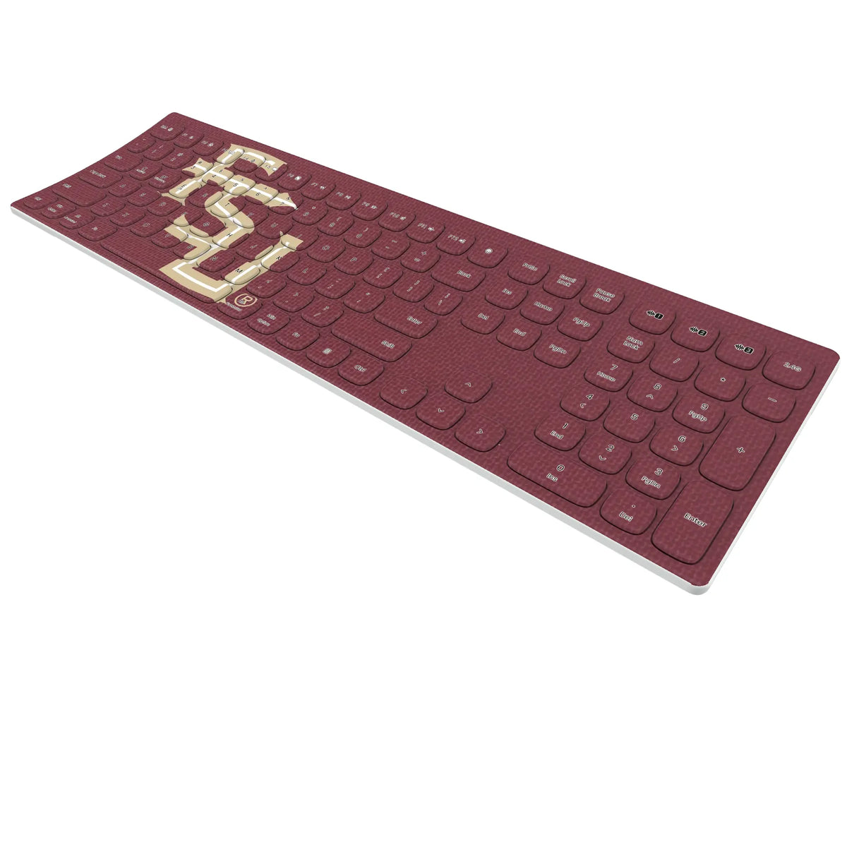 Florida State University Seminoles Athletic Wordmark Solid KKB605 Curved Wireless Keyboard - Isometric View