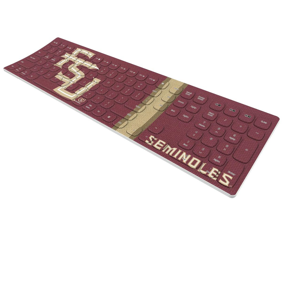 Florida State University Seminoles Athletic Wordmark Stripe KKB605 Curved Wireless Keyboard - Isometric View