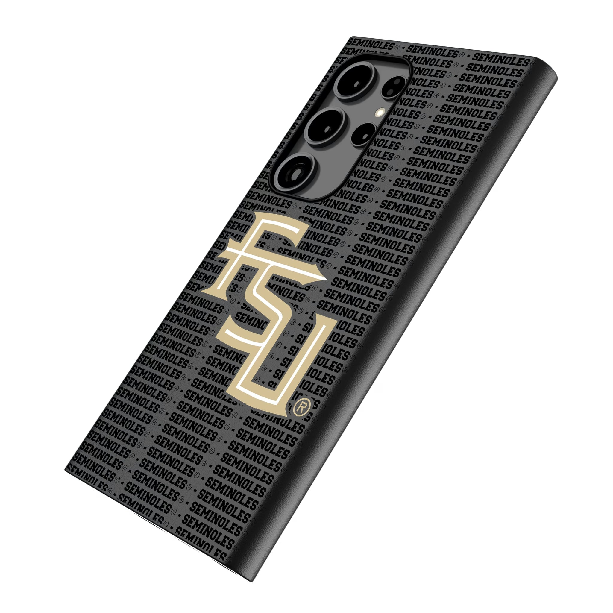 Florida State University Seminoles Athletic Wordmark Text Backdrop Galaxy MagSafe Compatible Phone Case for Samsung Galaxy - Isometric View