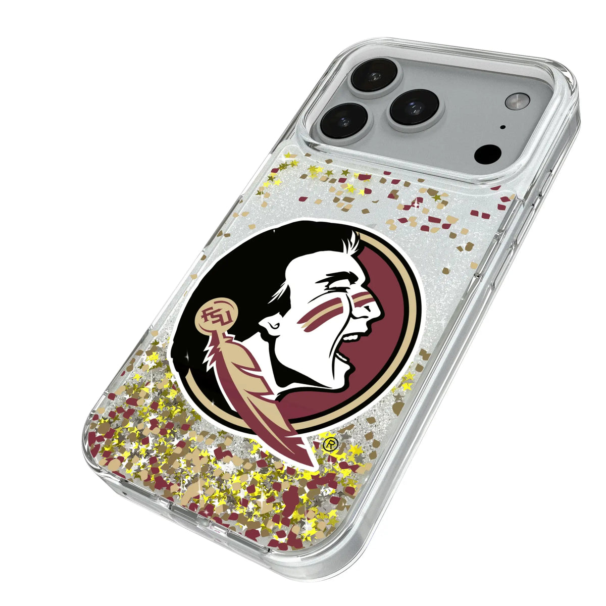 Florida State University Seminoles Confetti iPhone Glitter Phone Case for Apple iPhone - Isometric View#Device_iPhone 18 Pro