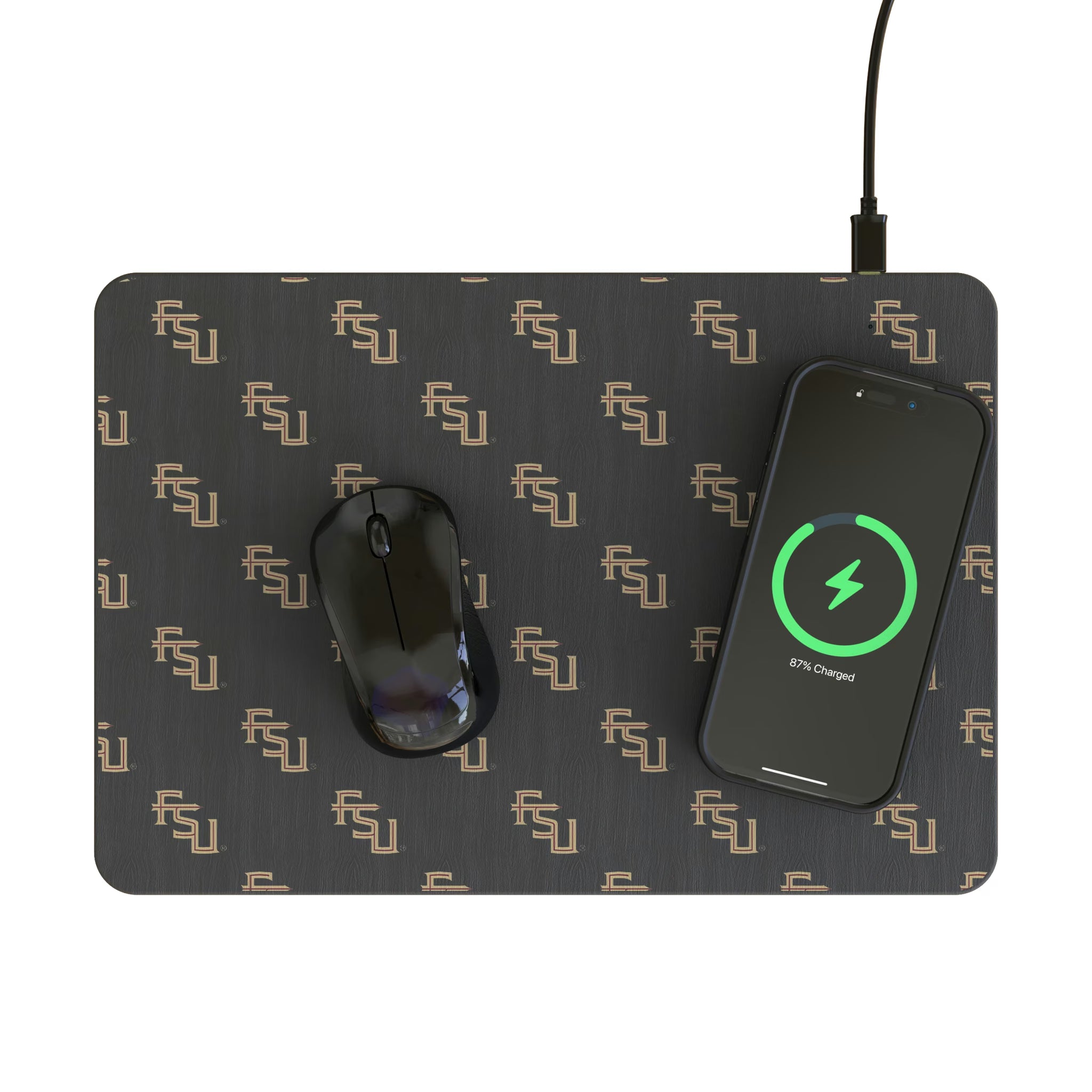 Florida State University Seminoles Fashion Pattern 15-Watt Wireless Charger and Mouse Pad - Lifestyle