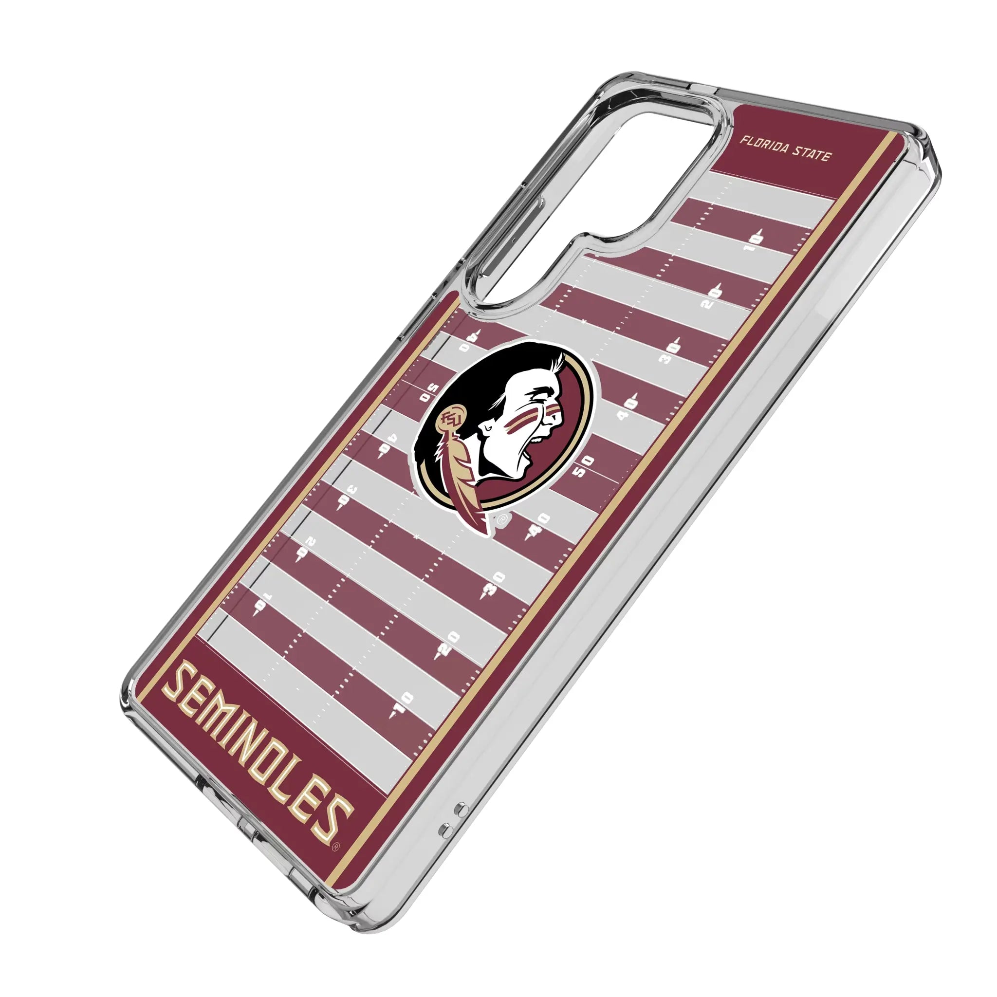 Florida State University Seminoles Field Galaxy Clear Phone Case for Samsung Galaxy - Isometric View#Device_Galaxy S25 Ultra