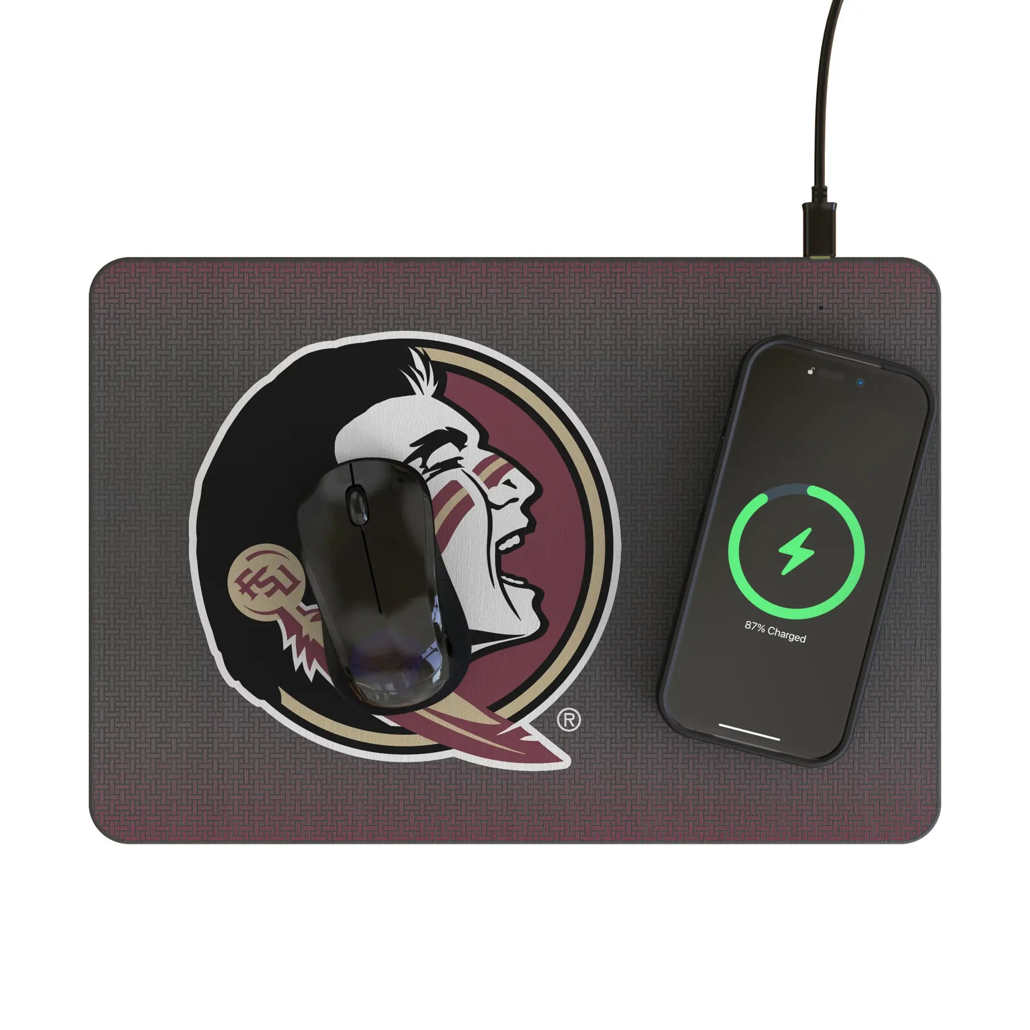 Florida State University Seminoles Linen 15-Watt Wireless Charger and Mouse Pad - Lifestyle
