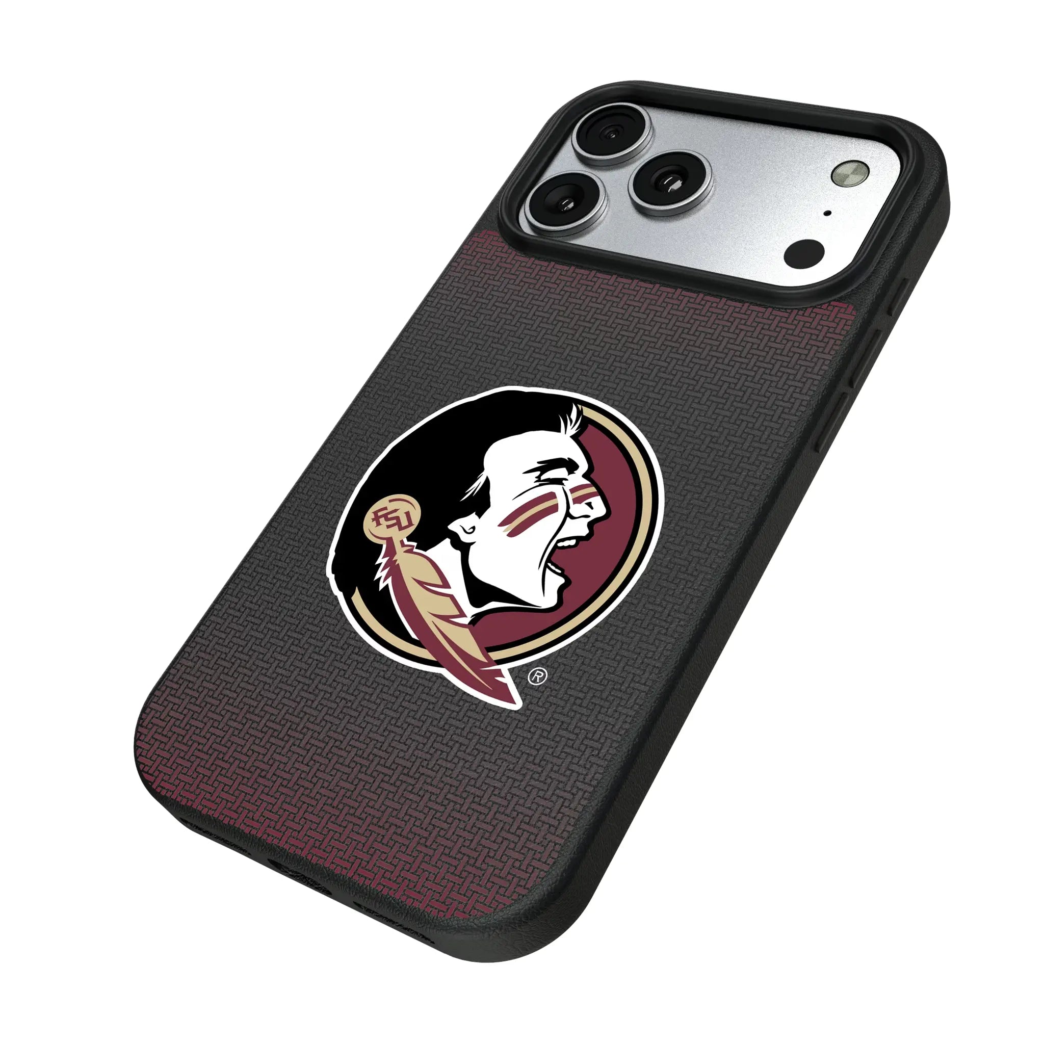 Florida State University Seminoles Linen iPhone MagSafe Compatible Phone Case for Apple iPhone - Isometric View#Device_iPhone 17 Pro Max