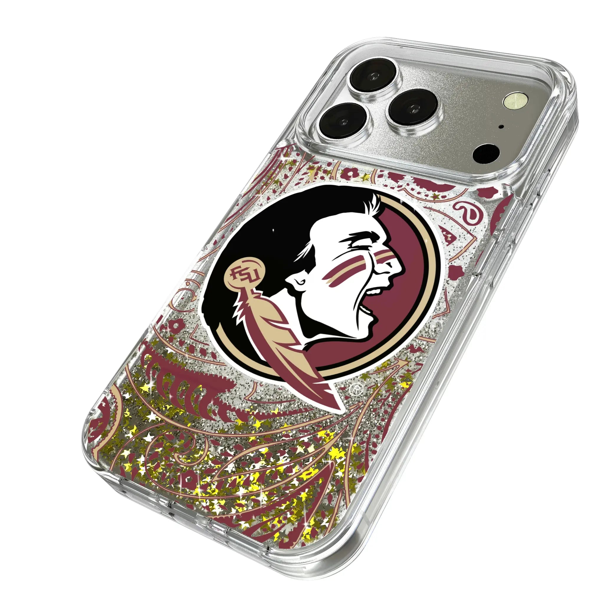 Florida State University Seminoles Paisley iPhone Glitter Phone Case for Apple iPhone - Isometric View