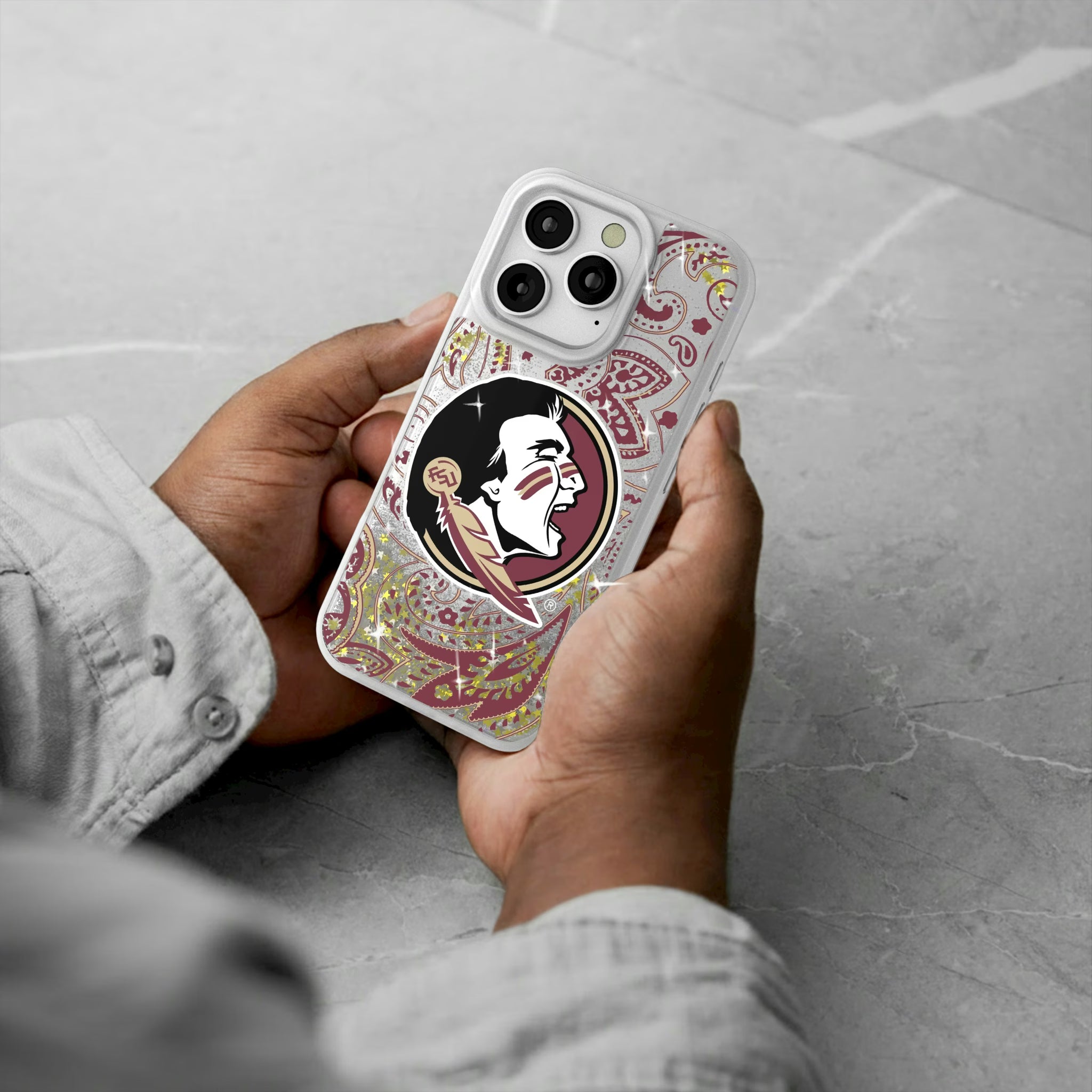 Florida State University Seminoles Paisley iPhone Glitter Phone Case for Apple iPhone - Lifestyle#Device_iPhone 16 Pro