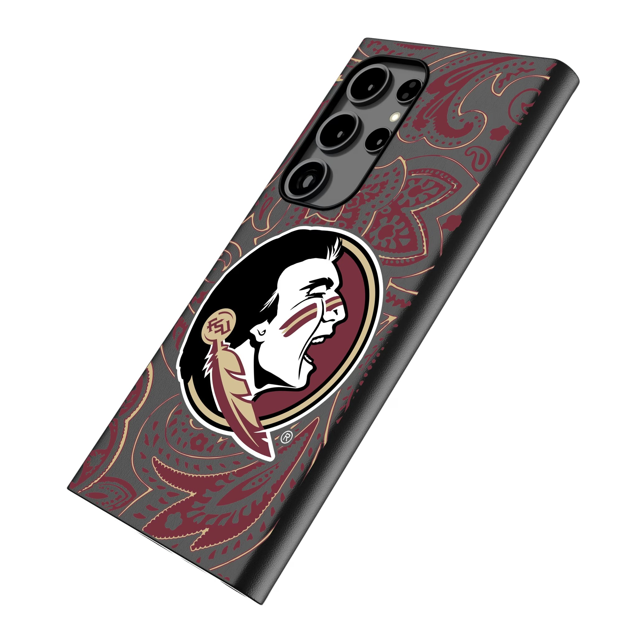 Florida State University Seminoles Paisley Galaxy MagSafe Compatible Phone Case for Samsung Galaxy - Isometric View