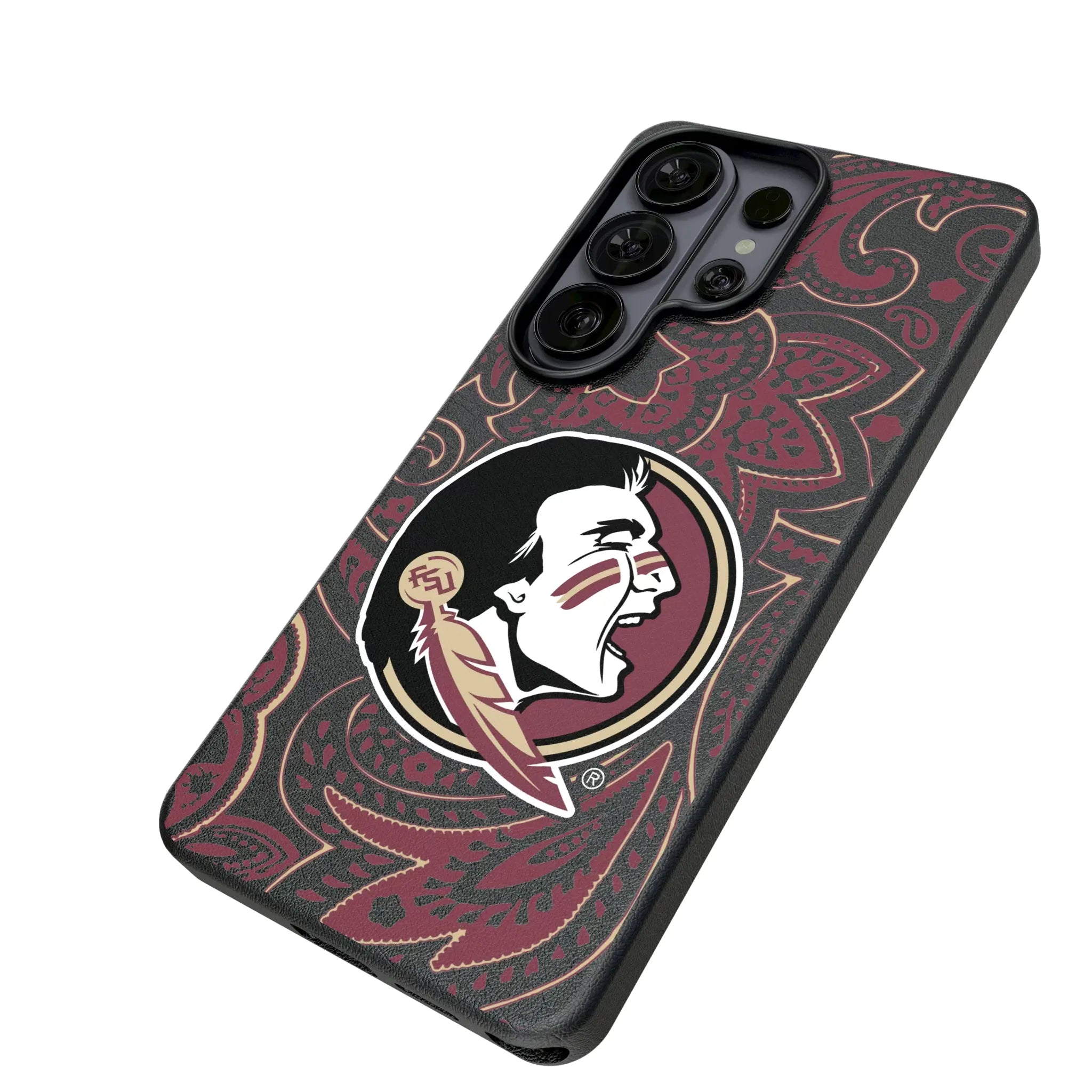 Florida State University Seminoles Paisley Galaxy MagSafe Compatible Phone Case for Samsung Galaxy - Isometric View#Device_Galaxy S26 Ultra