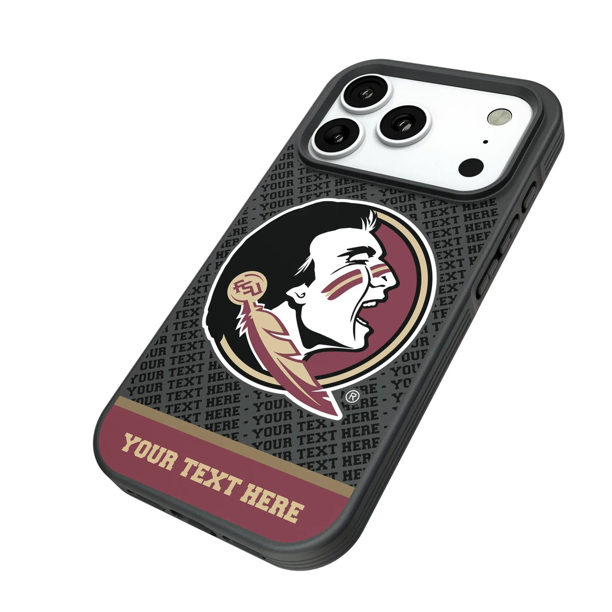 Florida State University Seminoles Personalized EndZone Plus iPhone Bump Phone Case for Apple iPhone - Isometric View#Device_iPhone 18 Pro
