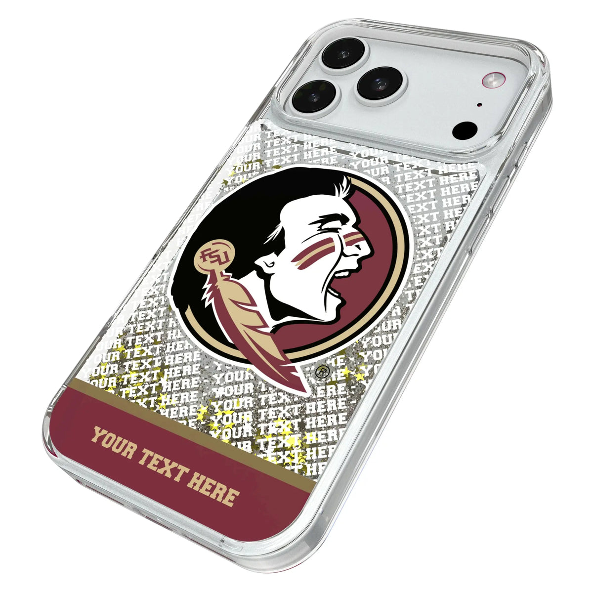 Florida State University Seminoles Personalized EndZone Plus iPhone Glitter Phone Case for Apple iPhone - Isometric View#Device_iPhone 18 Pro Max
