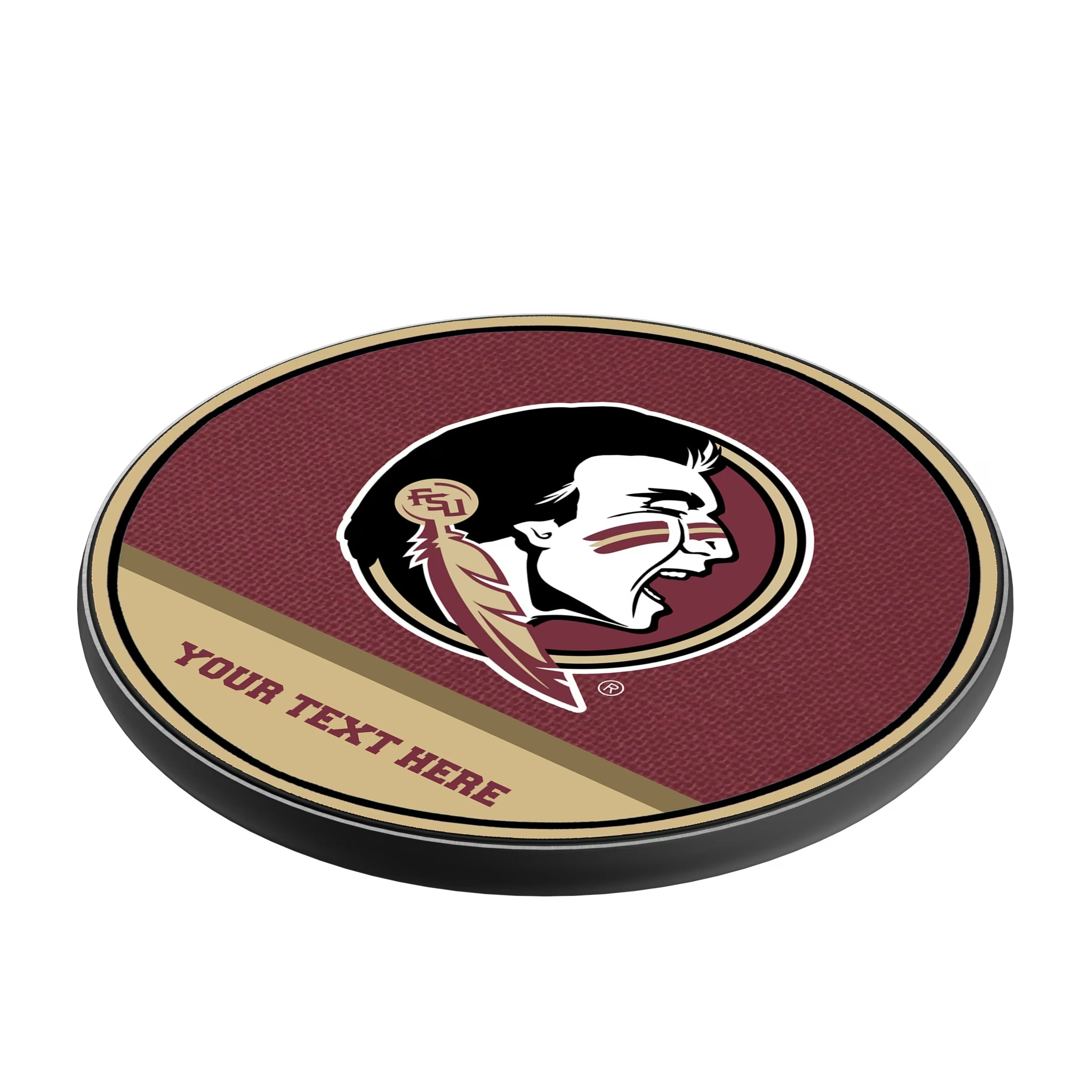 Florida State University Seminoles Personalized Endzone Solid 15-Watt Wireless Charger - Isometric View