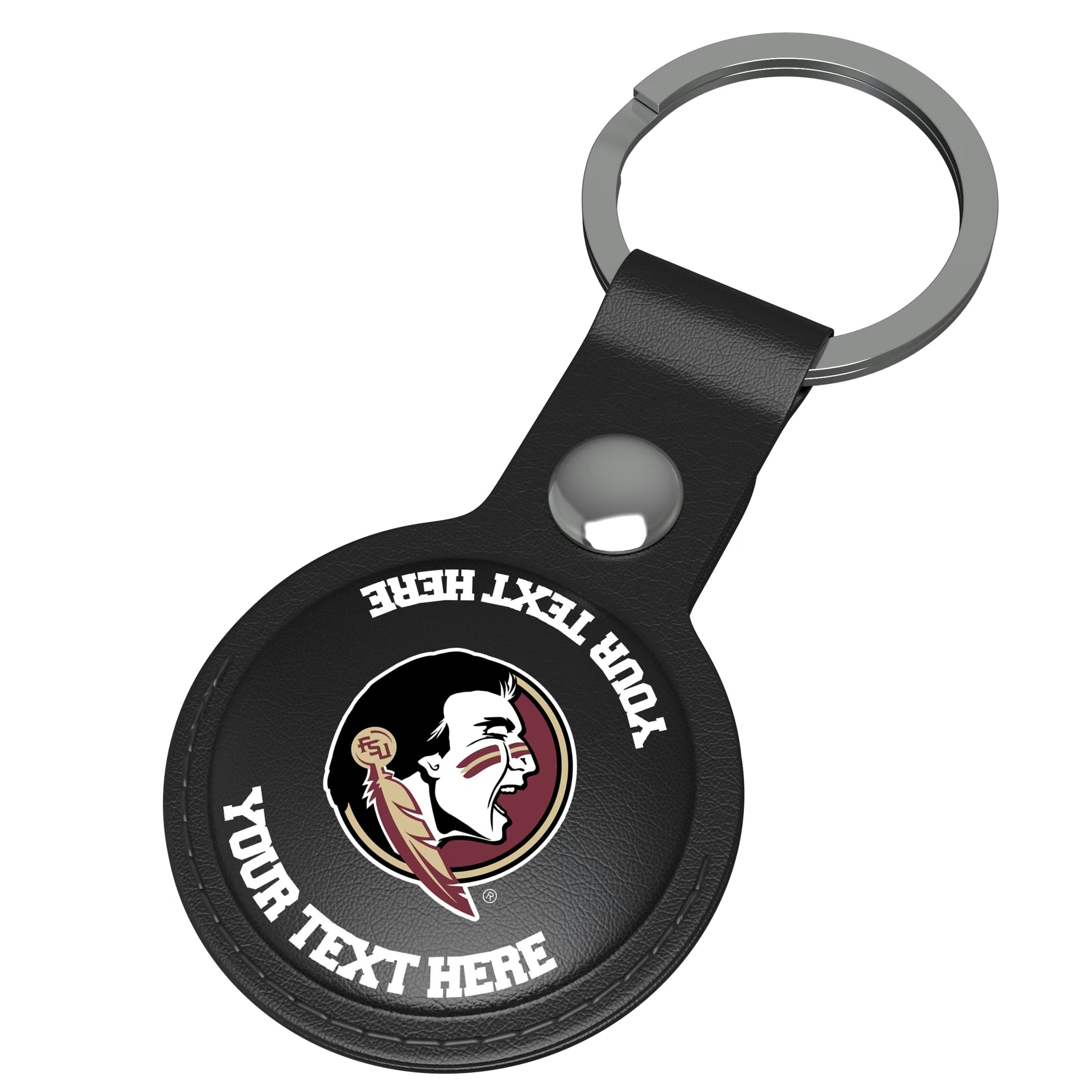 Florida State University Seminoles Personalized Insignia AirTag Black Airtag Holder - Isometric View