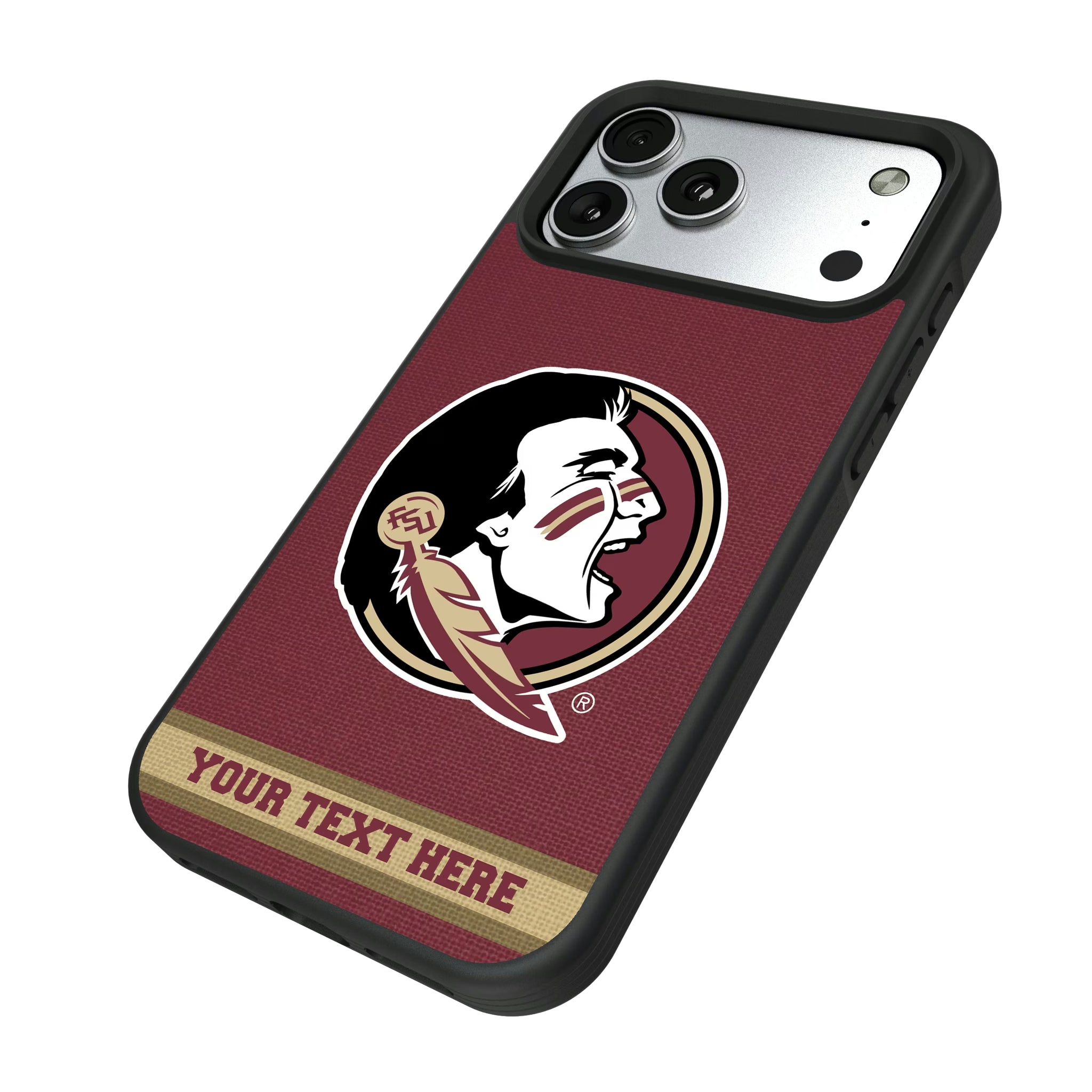 Florida State University Seminoles Personalized Stripe iPhone Bump Phone Case for Apple iPhone - Isometric View#Device_iPhone 17 Pro Max
