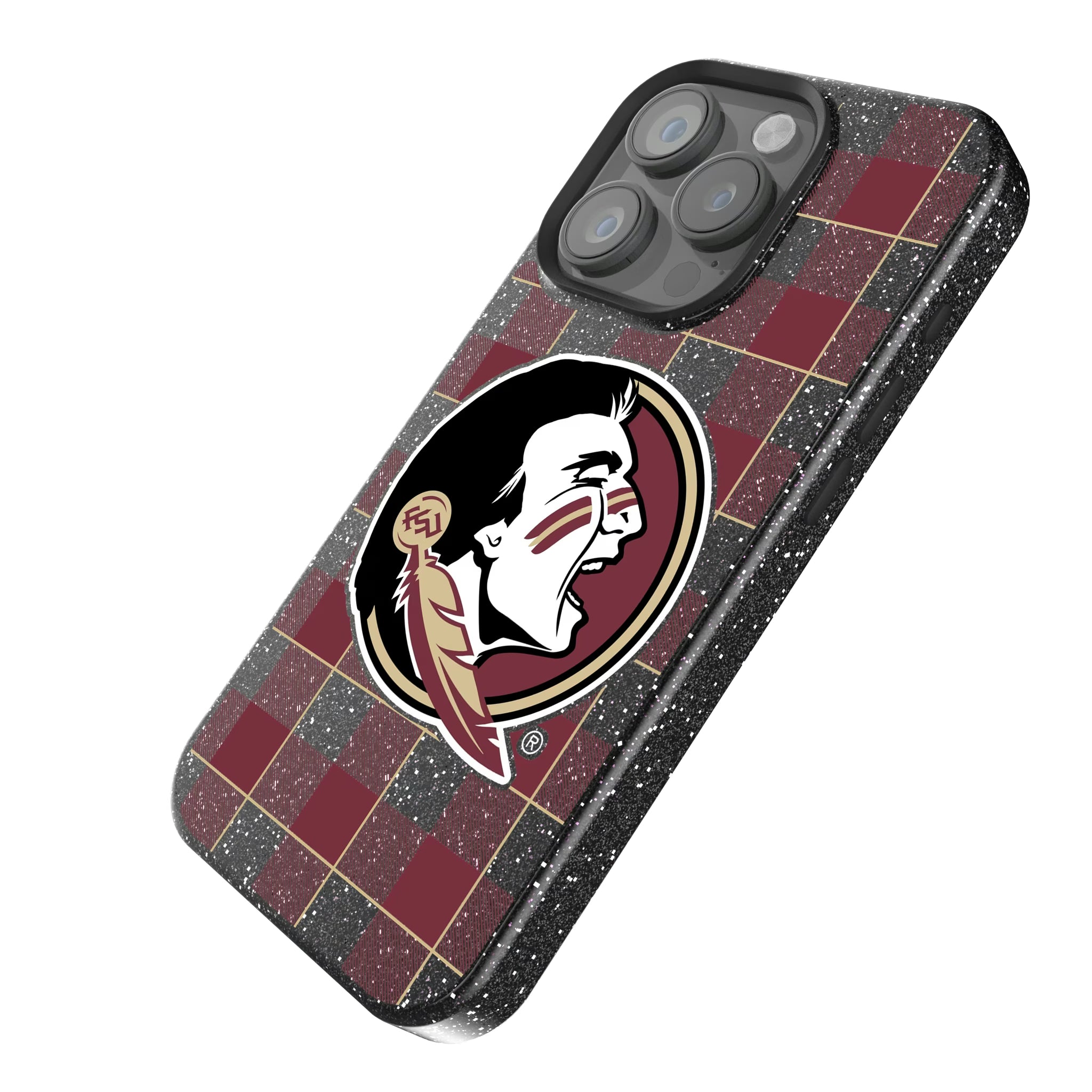 Florida State University Seminoles Plaid iPhone Bling Phone Case for Apple iPhone - Isometric View