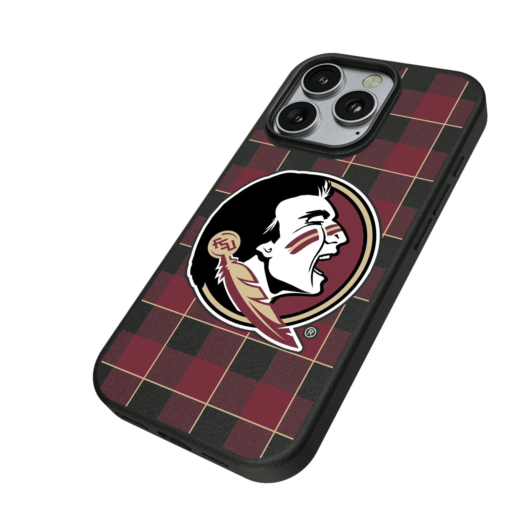 Florida State University Seminoles Plaid iPhone MagSafe Compatible Phone Case for Apple iPhone - Isometric View
