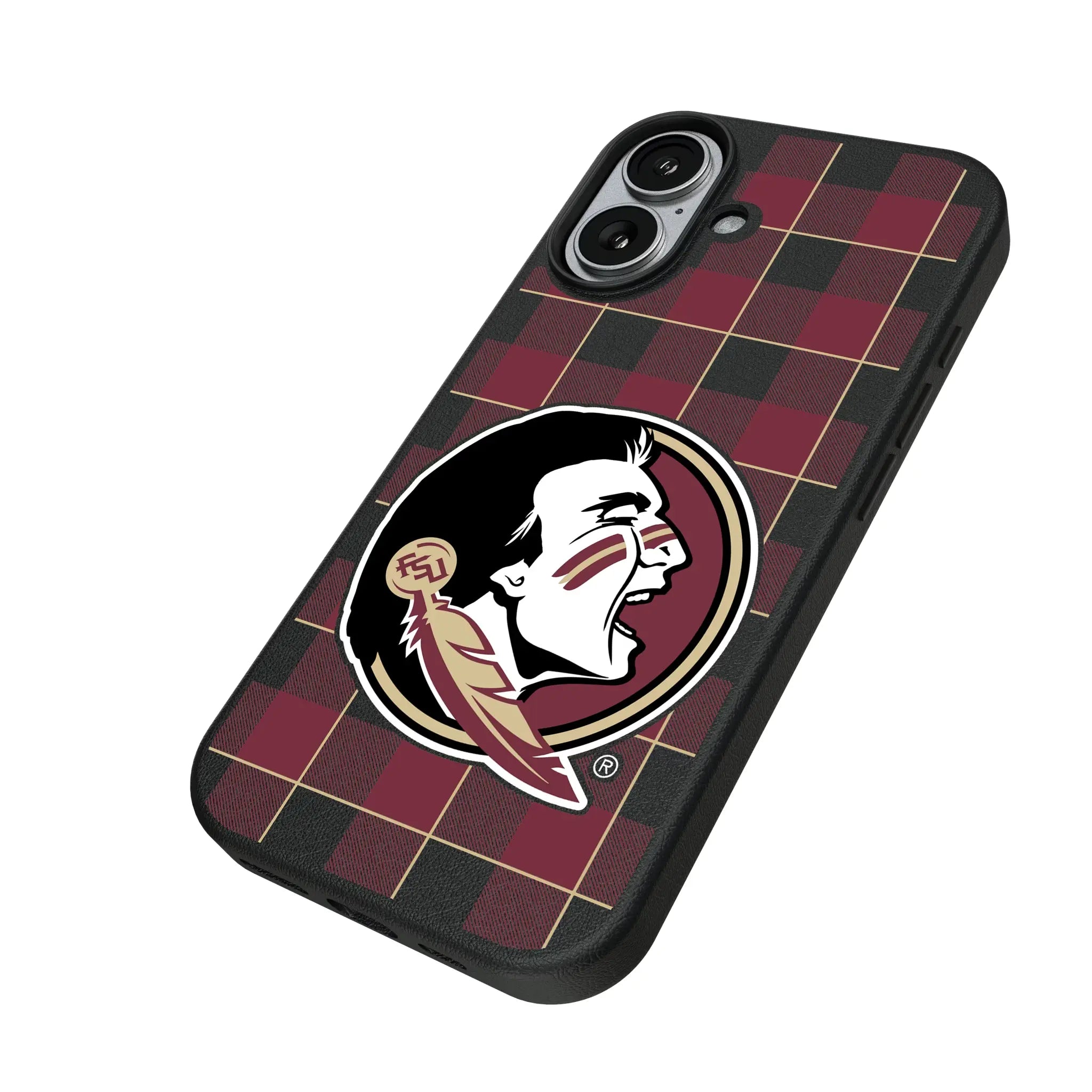 Florida State University Seminoles Plaid iPhone MagSafe Compatible Phone Case for Apple iPhone - Isometric View#Device_iPhone 17