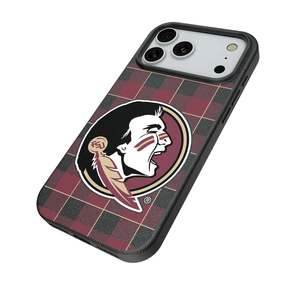 Florida State University Seminoles Plaid iPhone MagSafe Compatible Phone Case for Apple iPhone - Isometric View#Device_iPhone 18 Pro Max