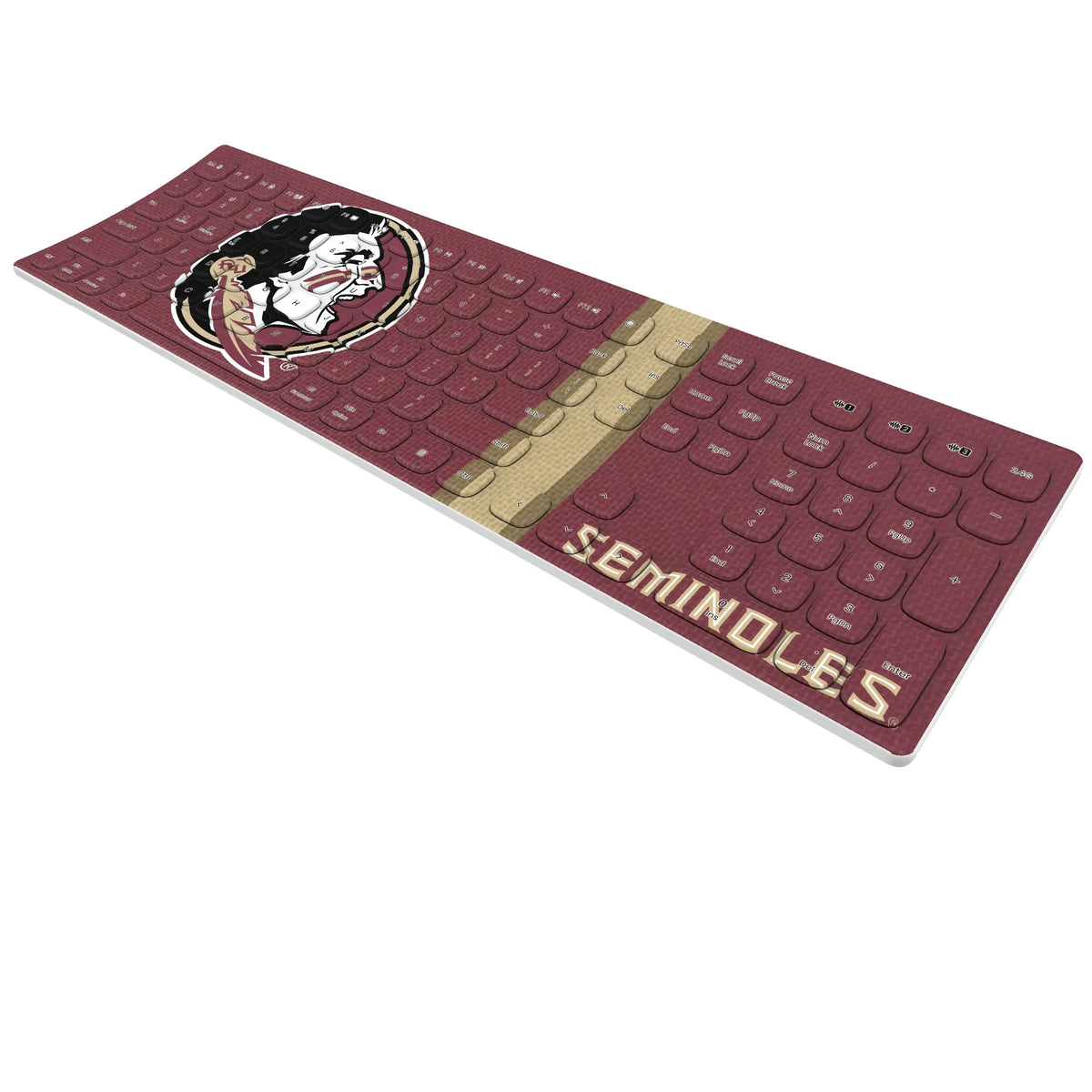 Florida State University Seminoles Stripe KKB605 Curved Wireless Keyboard - Isometric View