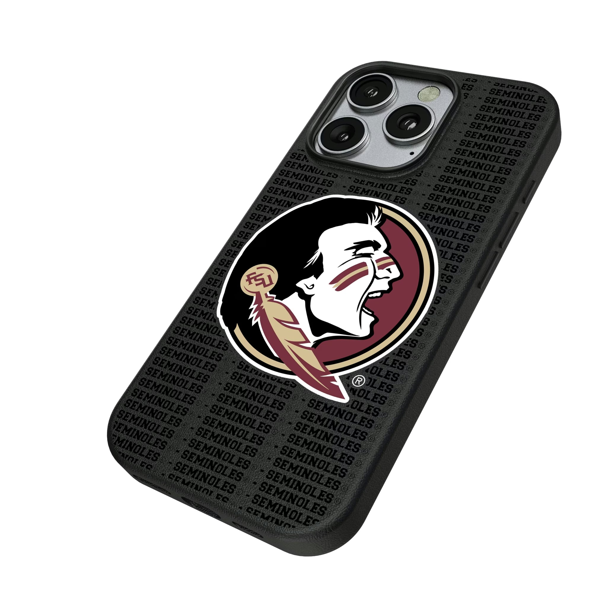 Florida State University Seminoles Text Backdrop iPhone MagSafe Compatible Phone Case for Apple iPhone - Isometric View