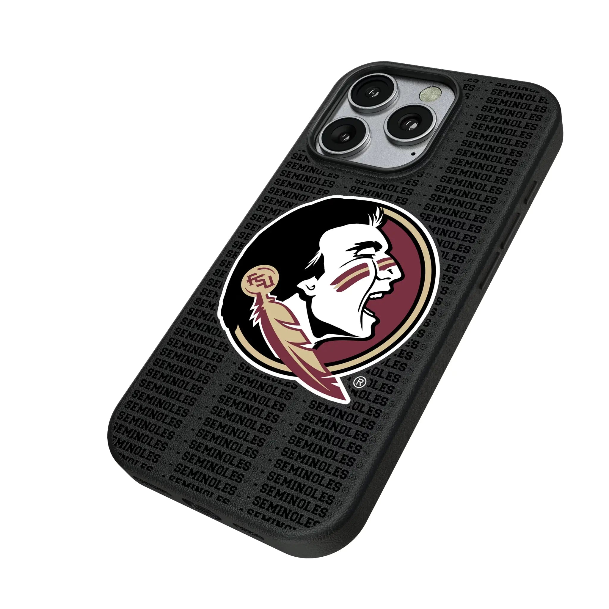 Florida State University Seminoles Text Backdrop iPhone MagSafe Compatible Phone Case for Apple iPhone - Isometric View