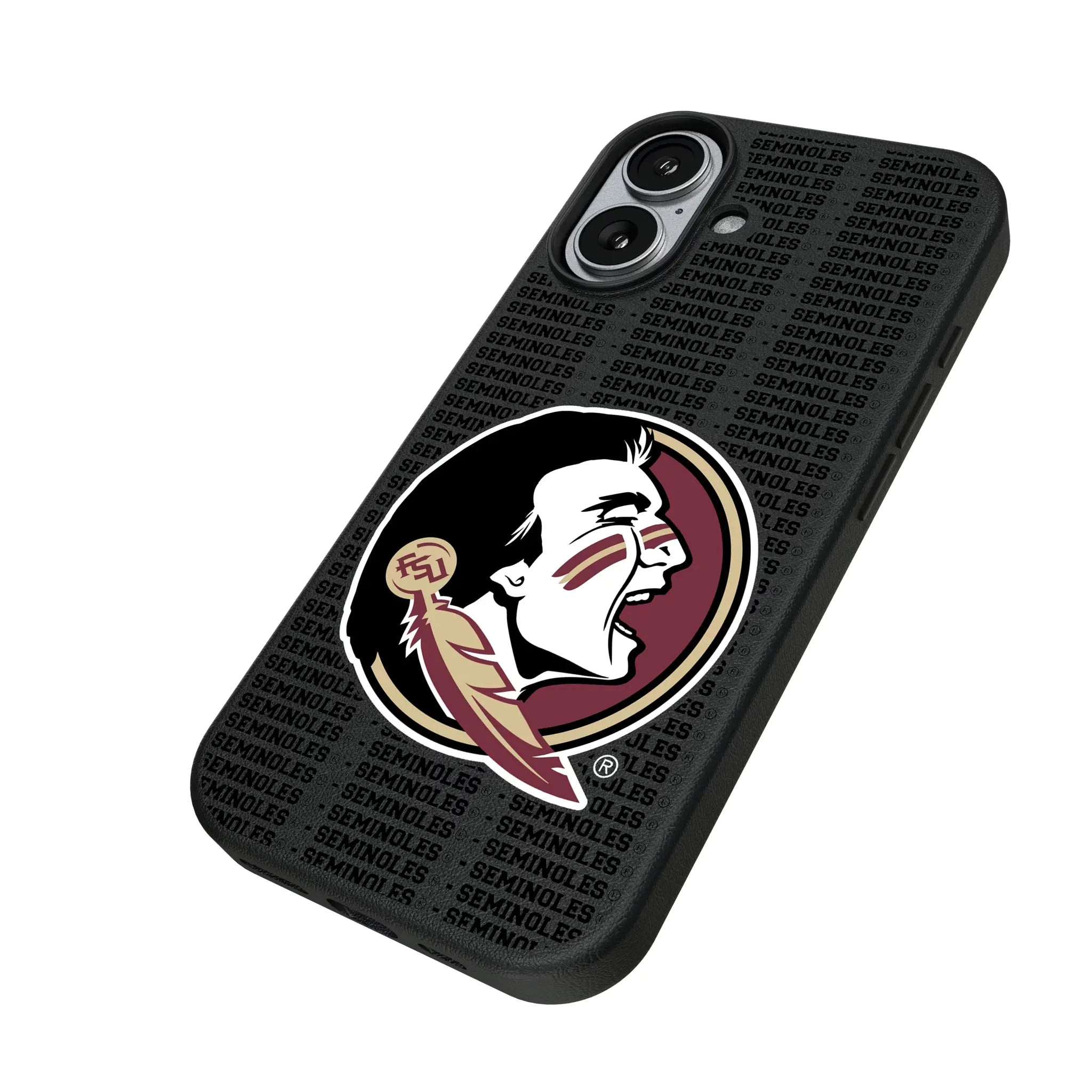 Florida State University Seminoles Text Backdrop iPhone MagSafe Compatible Phone Case for Apple iPhone - Isometric View#Device_iPhone 17