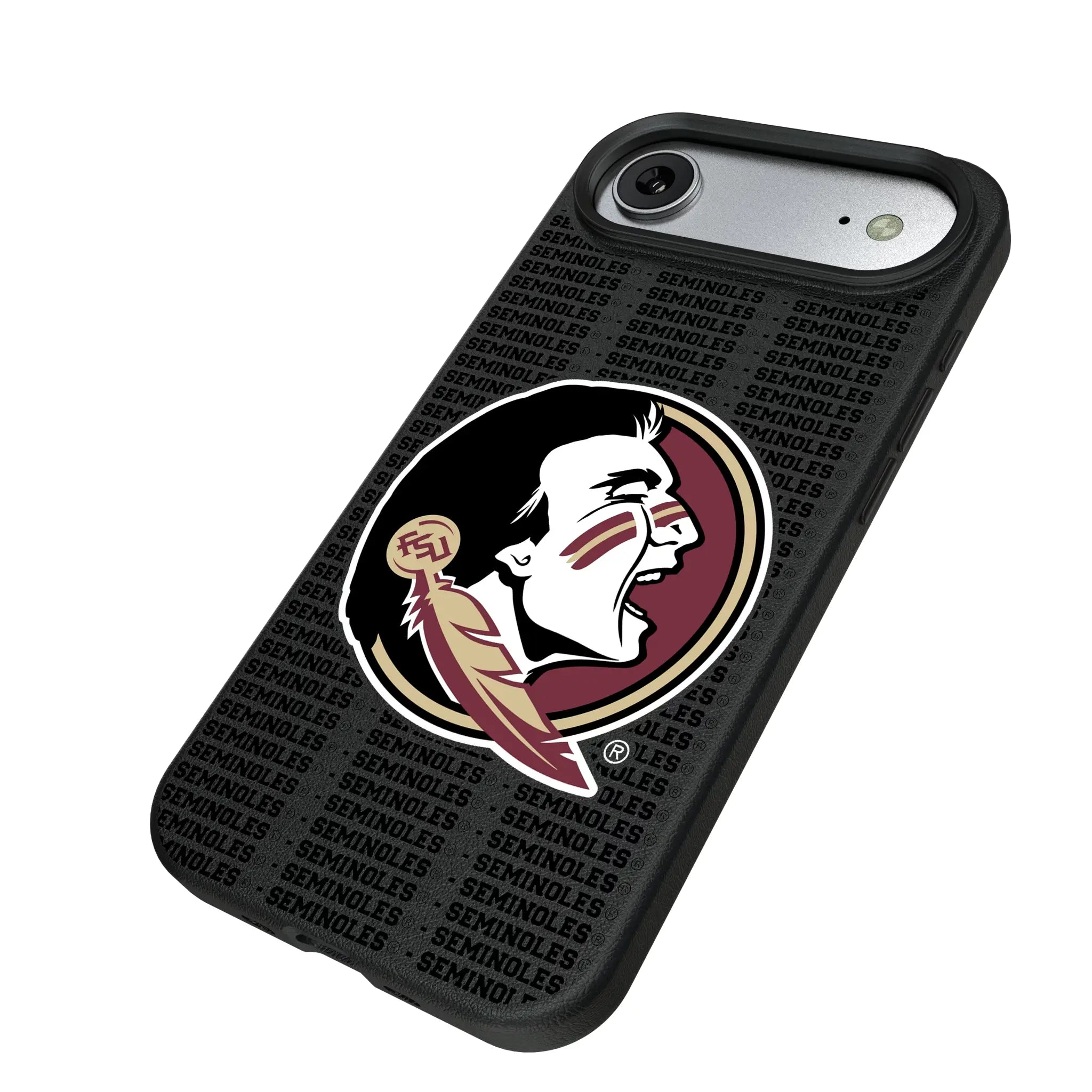 Florida State University Seminoles Text Backdrop iPhone MagSafe Compatible Phone Case for Apple iPhone - Isometric View#Device_iPhone Air