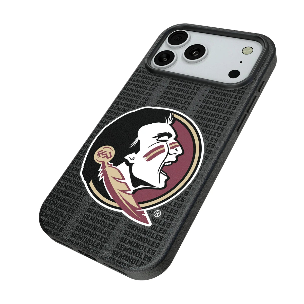 Florida State University Seminoles Text Backdrop iPhone MagSafe Compatible Phone Case for Apple iPhone - Isometric View#Device_iPhone 18 Pro Max