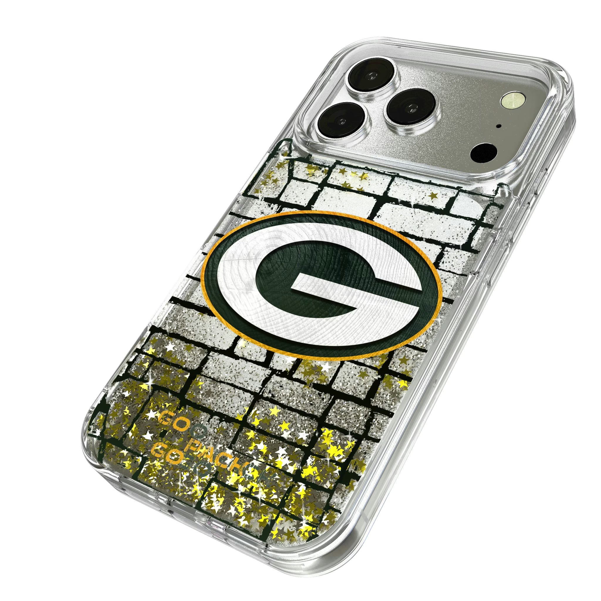 Green Bay Packers Brick iPhone Glitter Phone Case for Apple iPhone - Isometric View