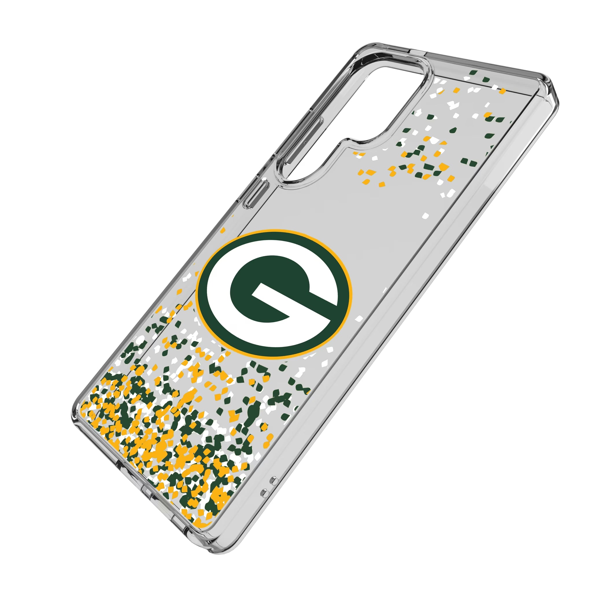 Green Bay Packers Confetti Galaxy Clear Phone Case for Samsung Galaxy - Isometric View