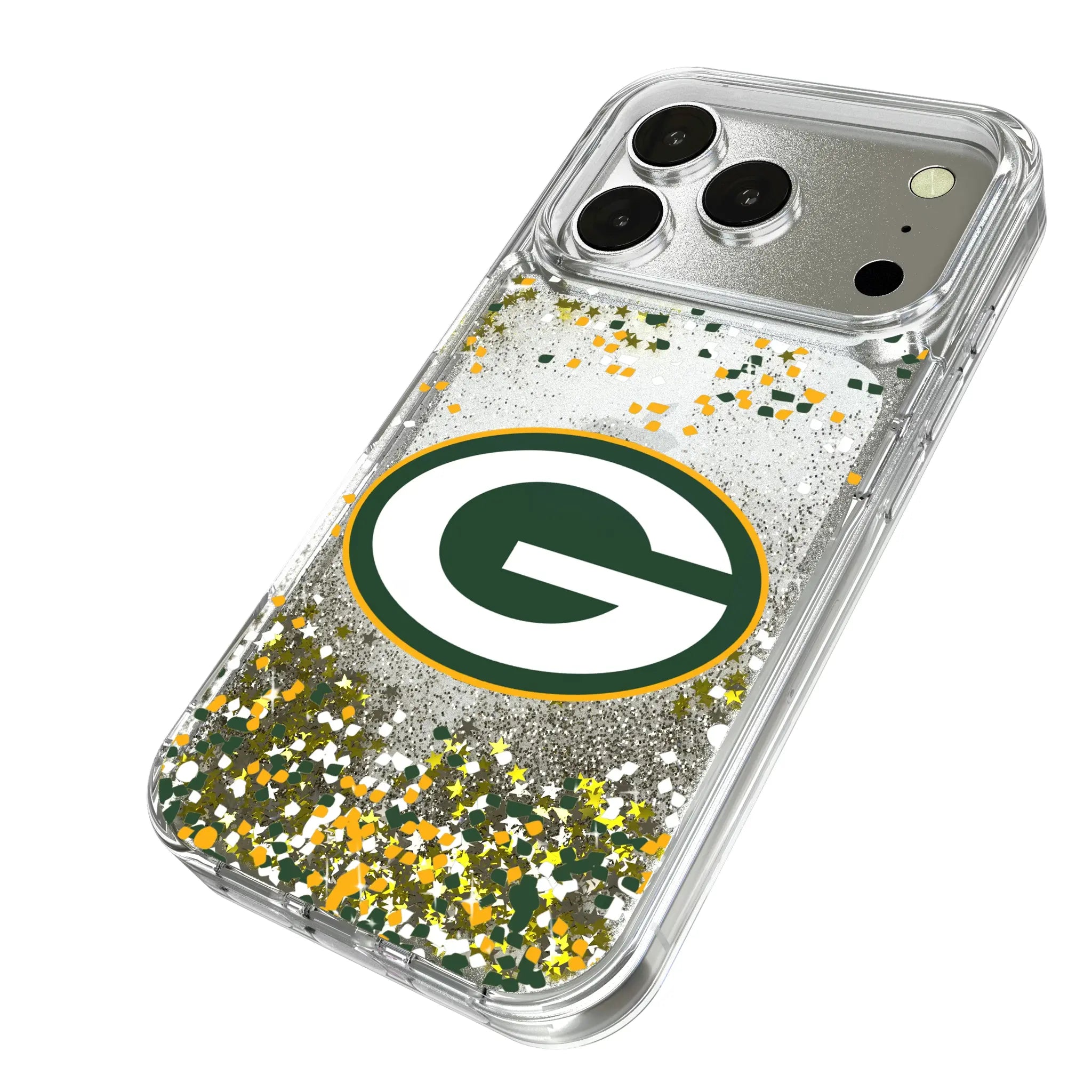 Green Bay Packers Confetti iPhone Glitter Phone Case for Apple iPhone - Isometric View