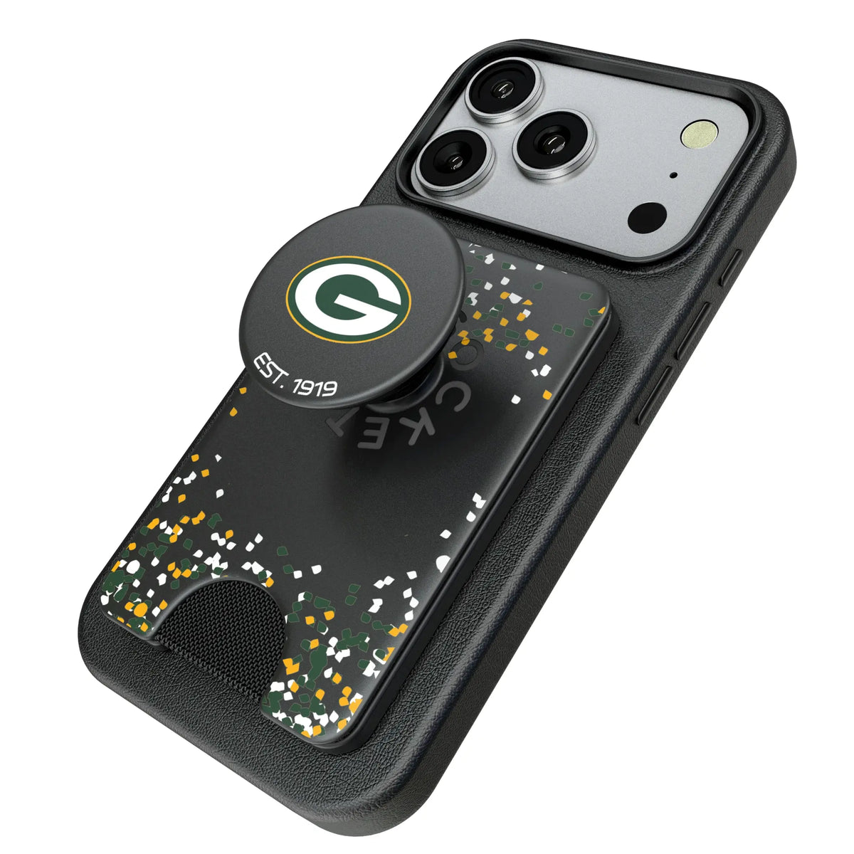 Green Bay Packers Confetti Popsockets Wallet Magnetic - Isometric View