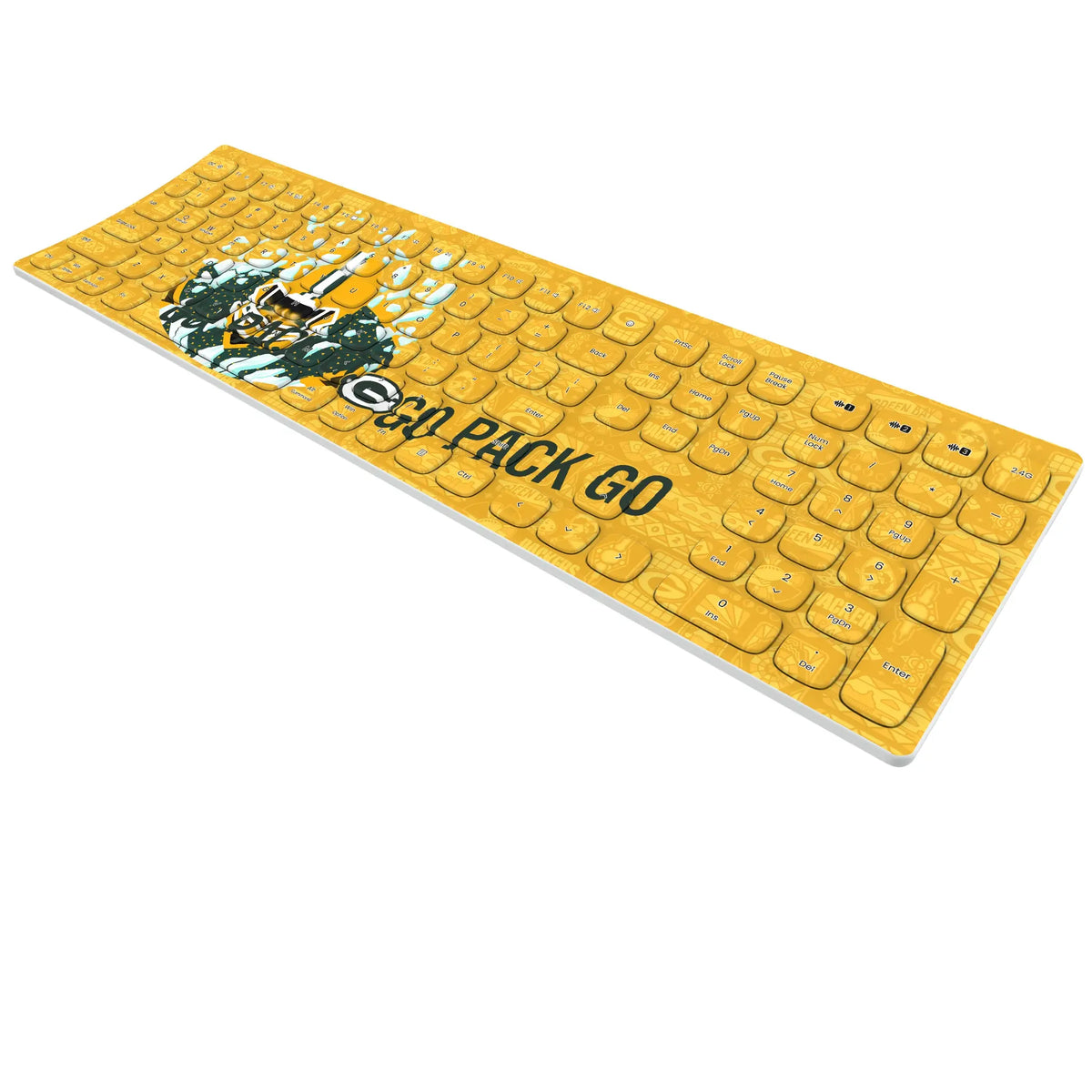 Green Bay Packers Deco KKB605 Curved Wireless Keyboard - Isometric View