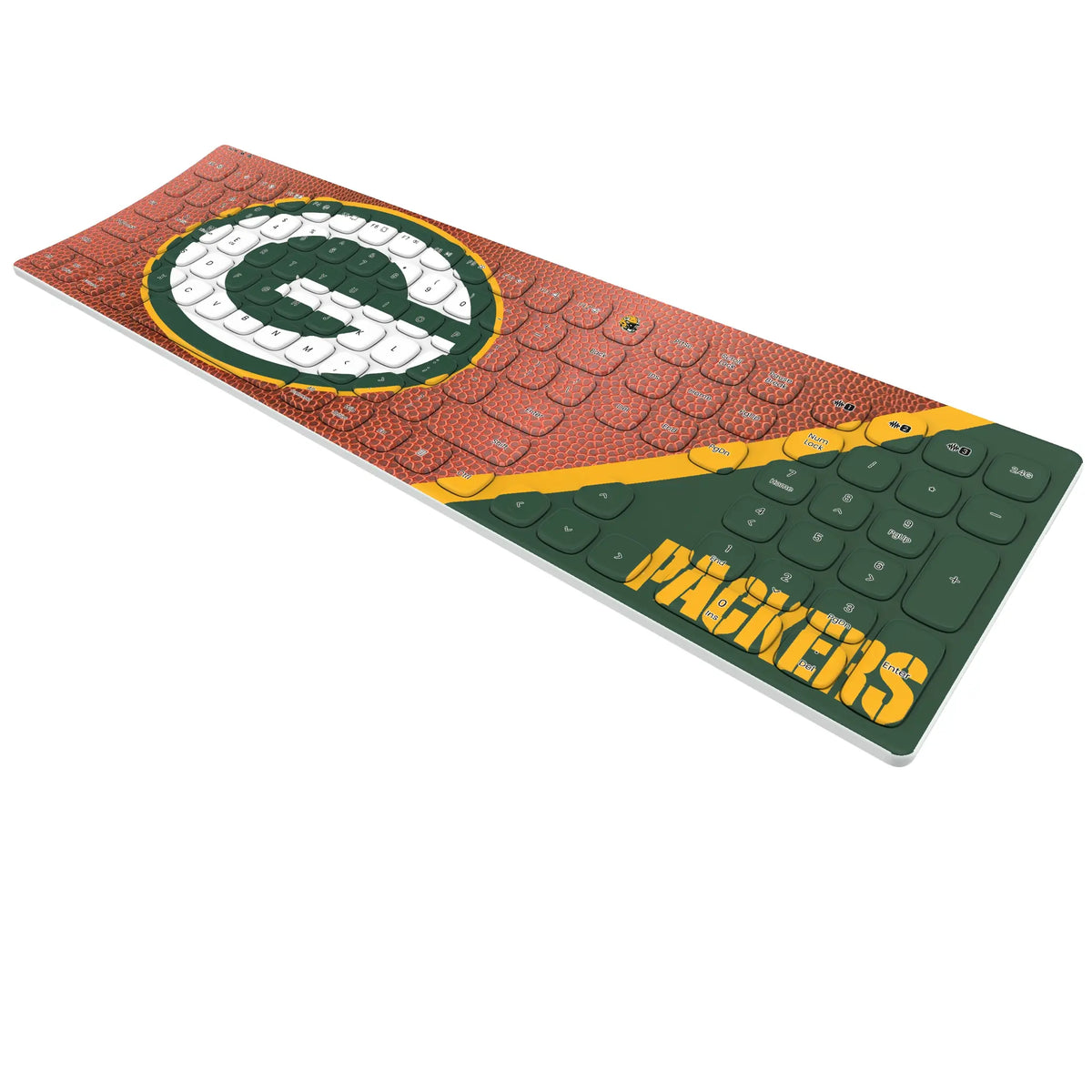 Green Bay Packers Football KKB605 Curved Wireless Keyboard - Isometric View