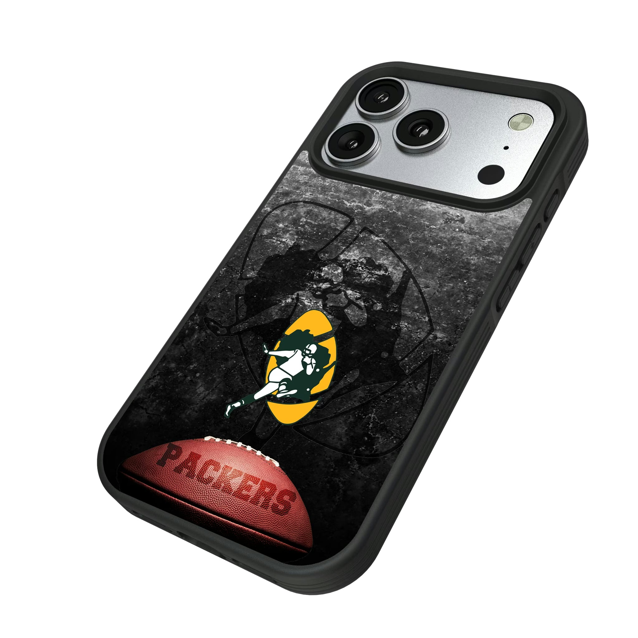 Green Bay Packers Historic Collection Legendary iPhone Bump Phone Case for Apple iPhone - Isometric View#Device_iPhone 17 Pro