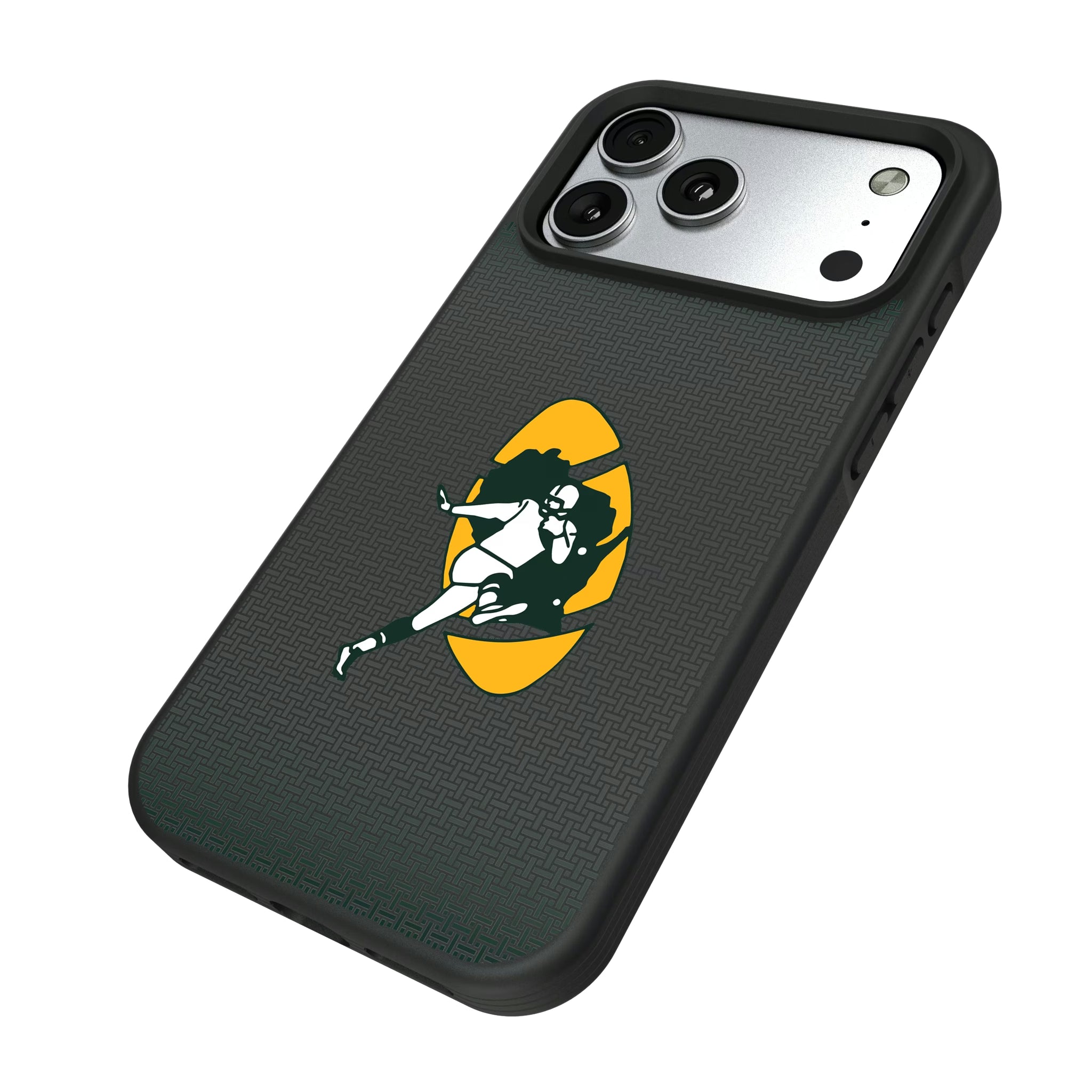 Green Bay Packers Historic Collection Linen iPhone Bump Phone Case for Apple iPhone - Isometric View#Device_iPhone 17 Pro Max