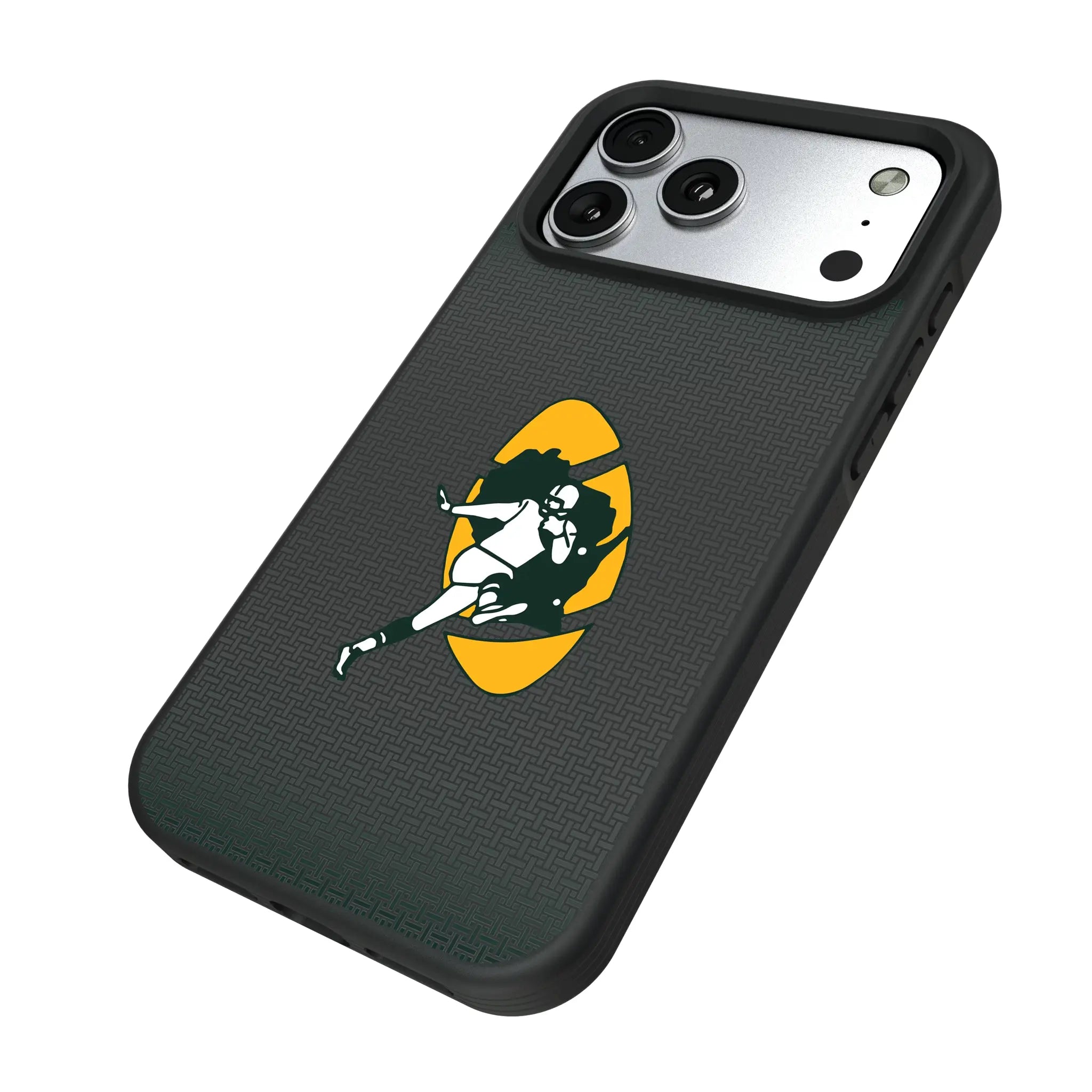 Green Bay Packers Historic Collection Linen iPhone Bump Phone Case for Apple iPhone - Isometric View#Device_iPhone 17 Pro Max