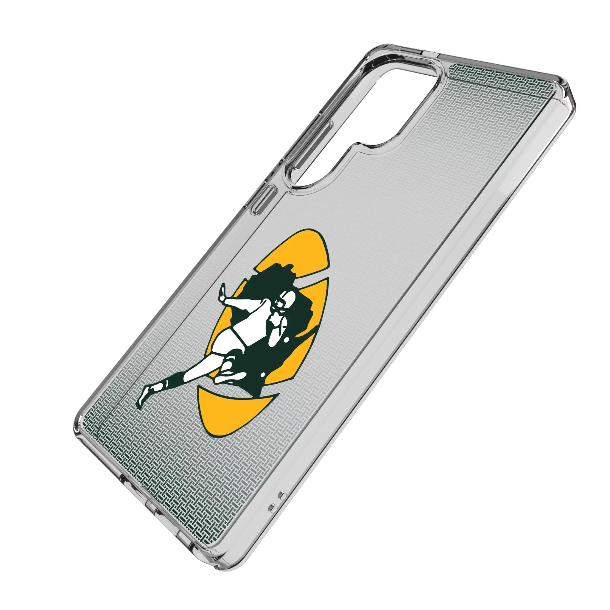 Green Bay Packers Historic Collection Linen Galaxy Clear Phone Case for Samsung Galaxy - Isometric View#Device_Galaxy S25 Ultra
