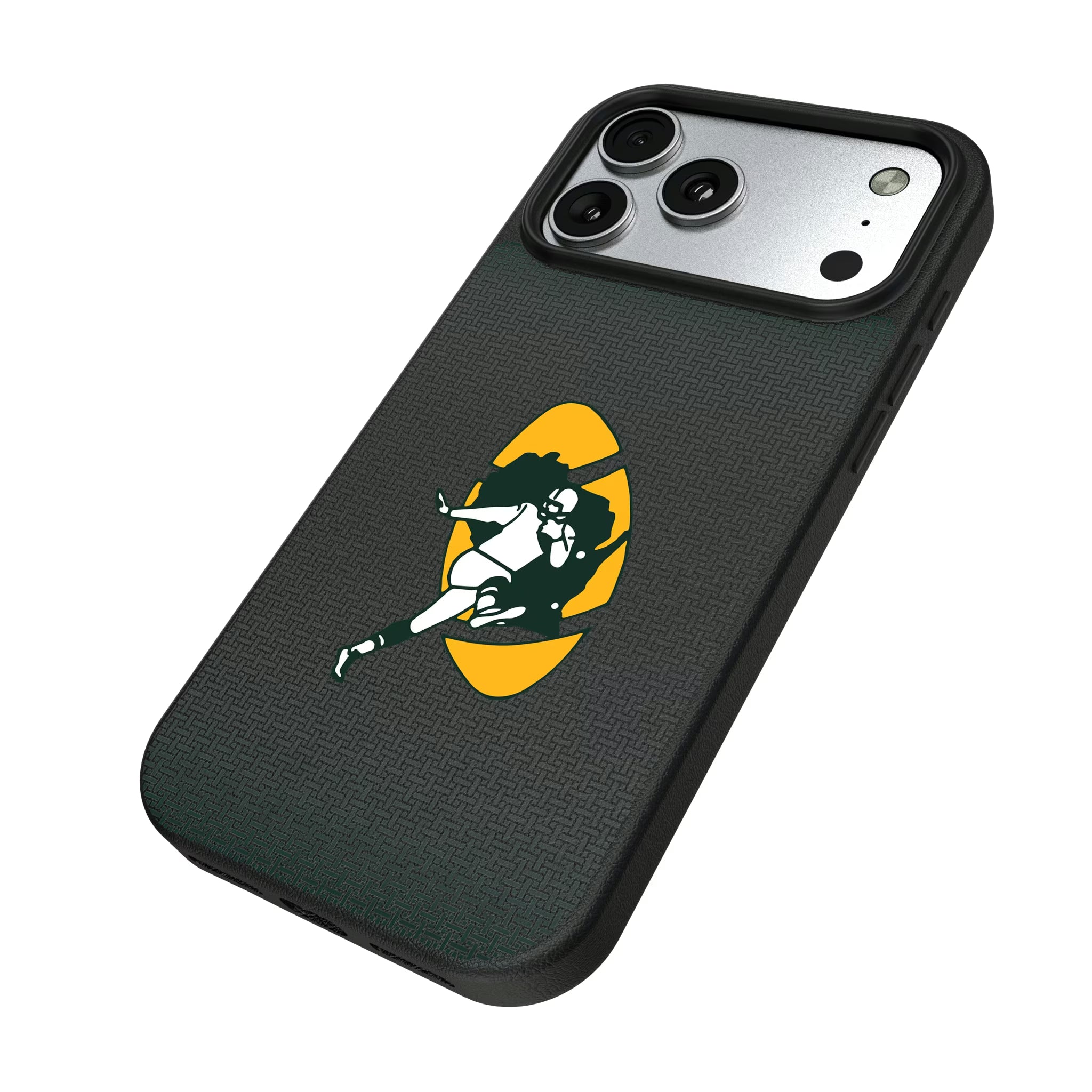 Green Bay Packers Historic Collection Linen iPhone MagSafe Compatible Phone Case for Apple iPhone - Isometric View#Device_iPhone 17 Pro Max