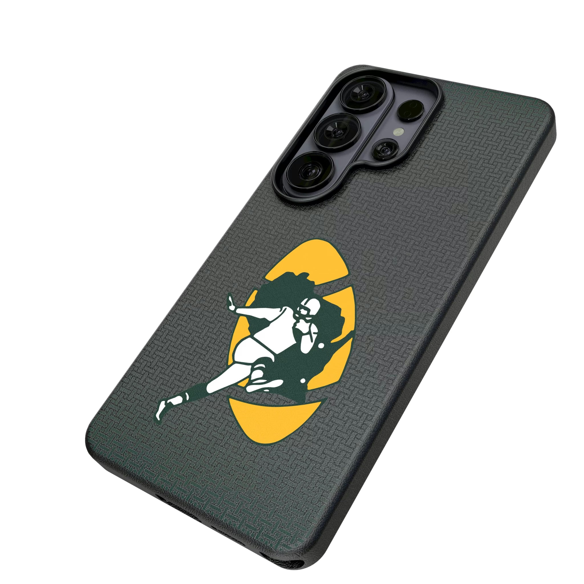 Green Bay Packers Historic Collection Linen Galaxy MagSafe Compatible Phone Case for Samsung Galaxy - Isometric View#Device_Galaxy S26 Ultra