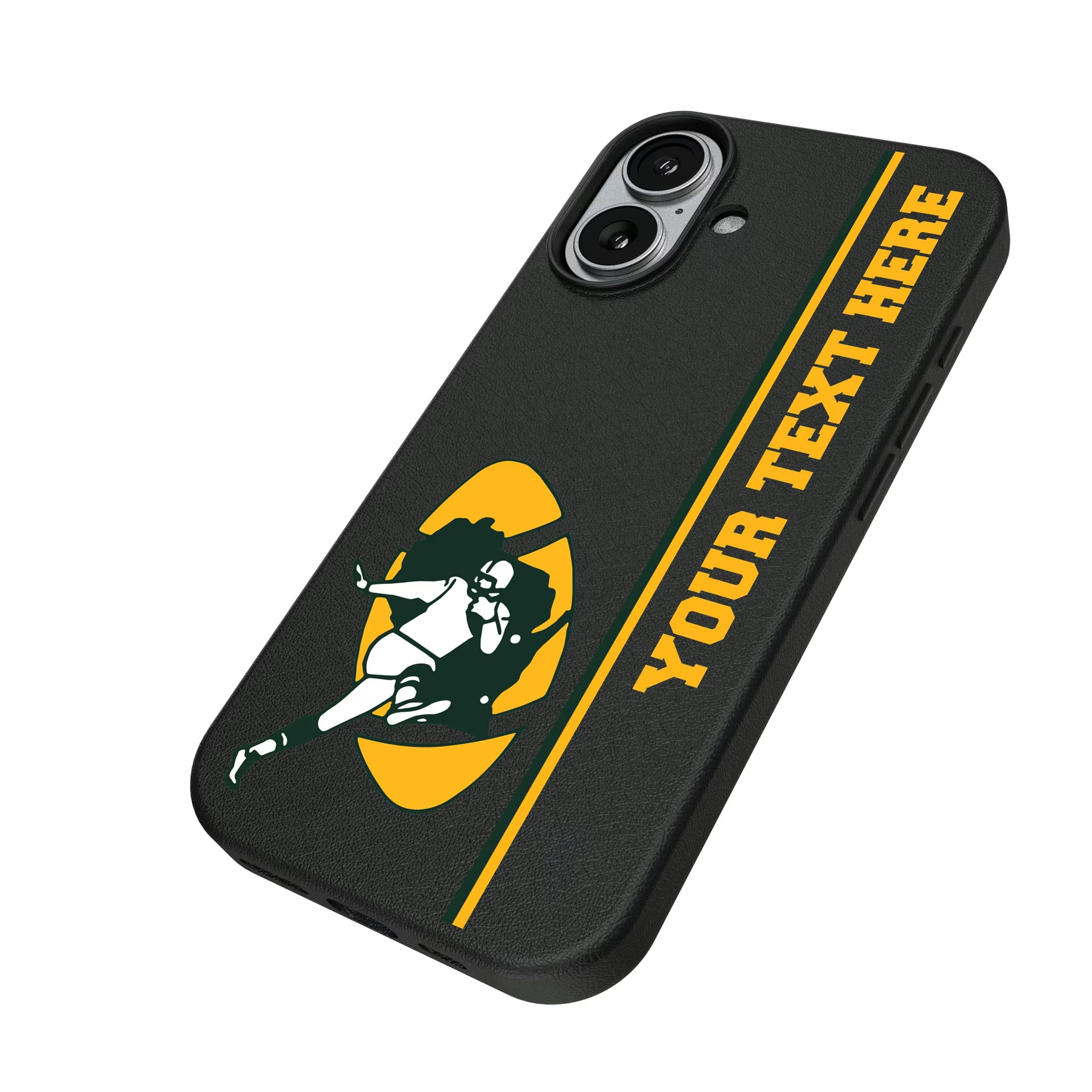 Green Bay Packers Historic Collection Personalized Sidebard iPhone MagSafe Compatible Phone Case for Apple iPhone - Isometric View#Device_iPhone 17
